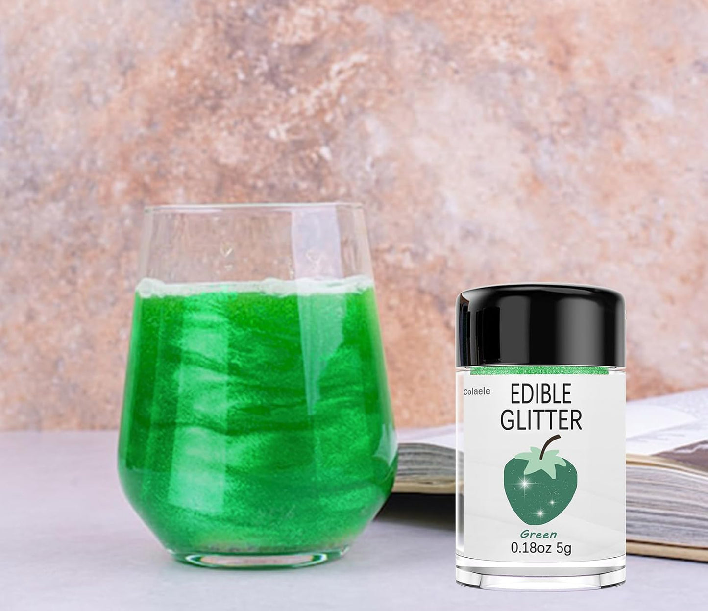 Green Edible Glitter Glimmer Powder for Cakes Drinks - Colaele 5 grams Food Grade Luster Dust Metallic Food Decorating Sprinkle Disco Brew Dust for Cake Decorations Wine Beverage Candy Dessert, Vegan