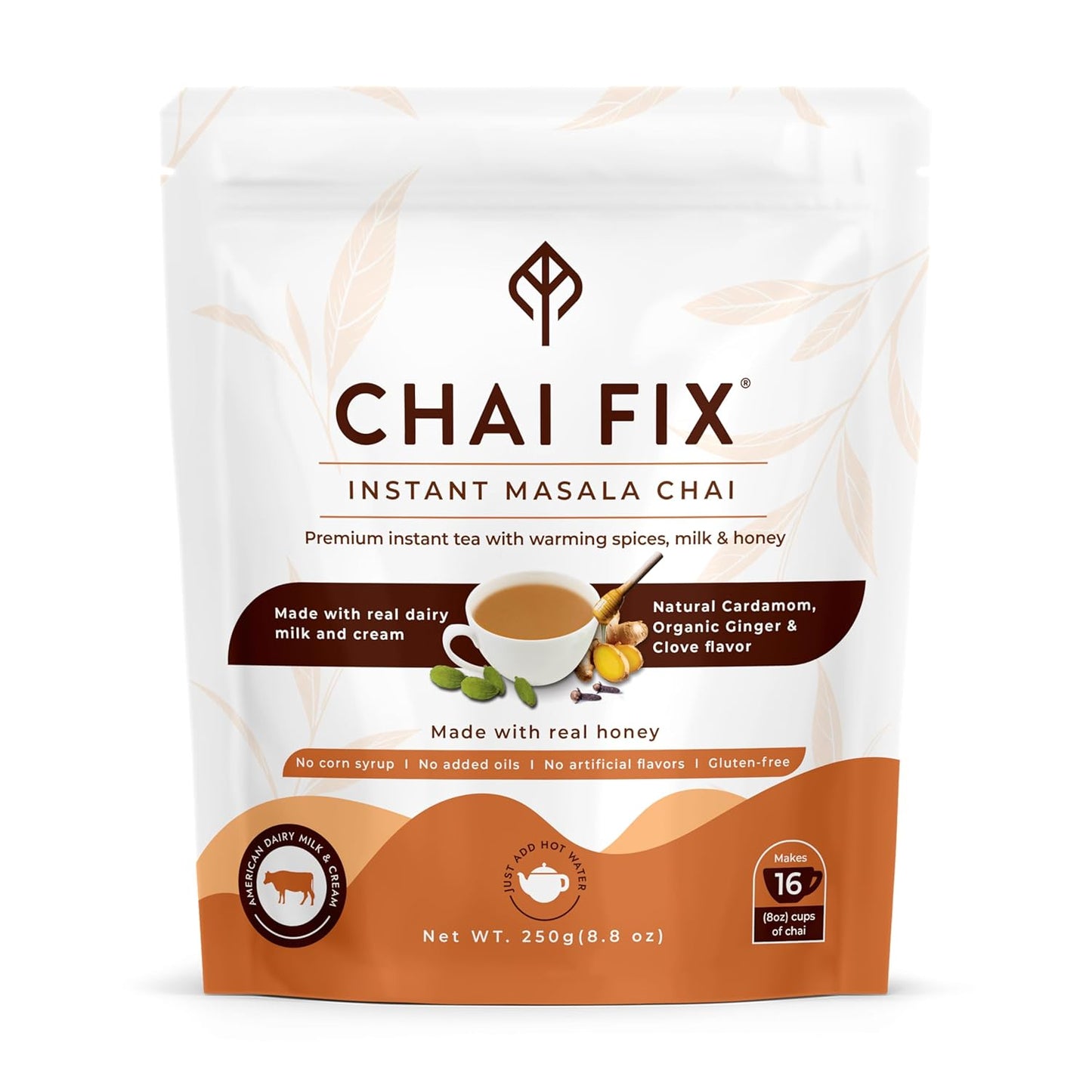 Chai Fix Instant Masala Chai with Milk, Honey and Organic Ginger 16 Servings