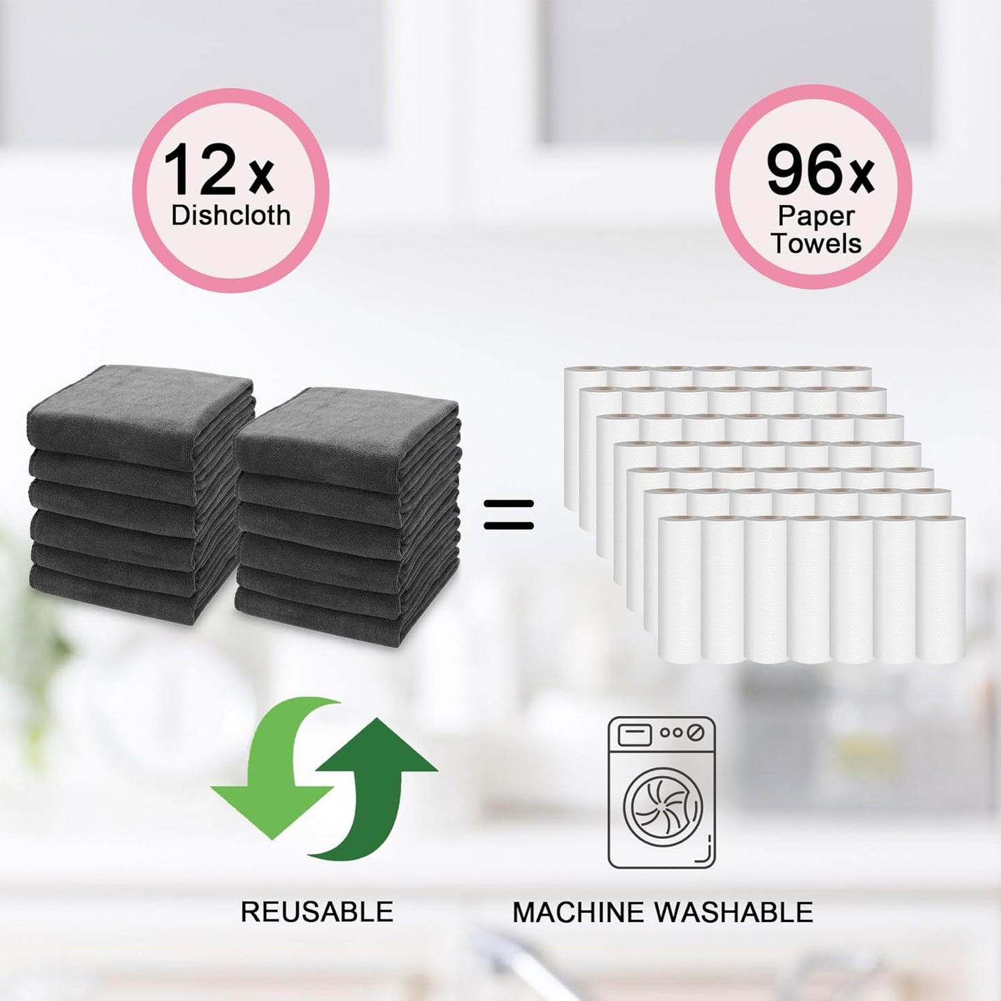 kimteny 13x28 Inches Kitchen Cloth Dish Towels, 400 GSM Premium Dishcloths, Super Absorbent Coral Velvet Microfiber Cleaning Cloths, Fast Drying Rags for Washing Dishes (12 Pack, Dark Grey)