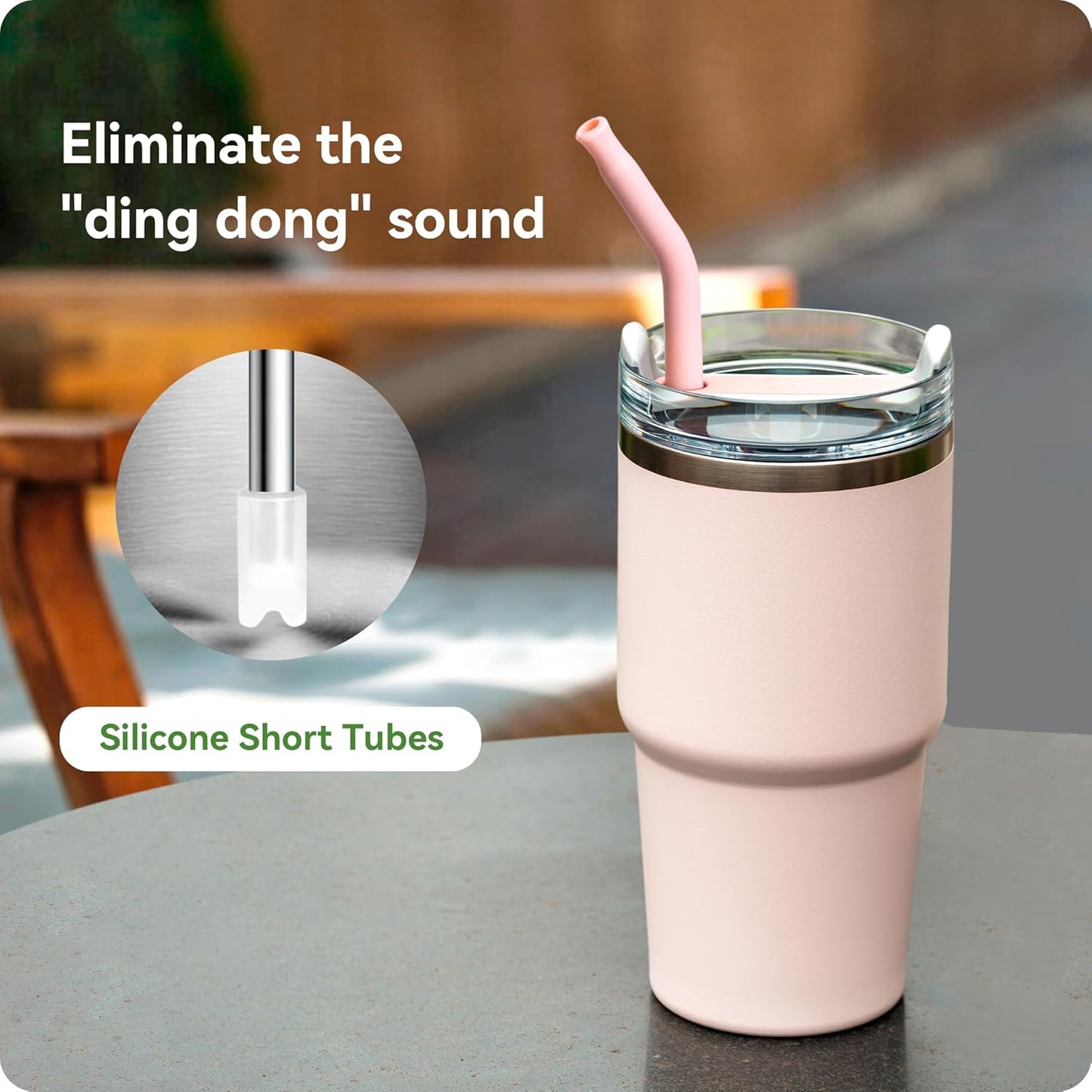 Snowfall 2 Pcs Replacement Metal Straws for Stanley 14, 20 OZ Tumbler, Stainless Steel Straws with Silicone Tip for 20 OZ Tumbler, Straw Brush (Sky Blue)