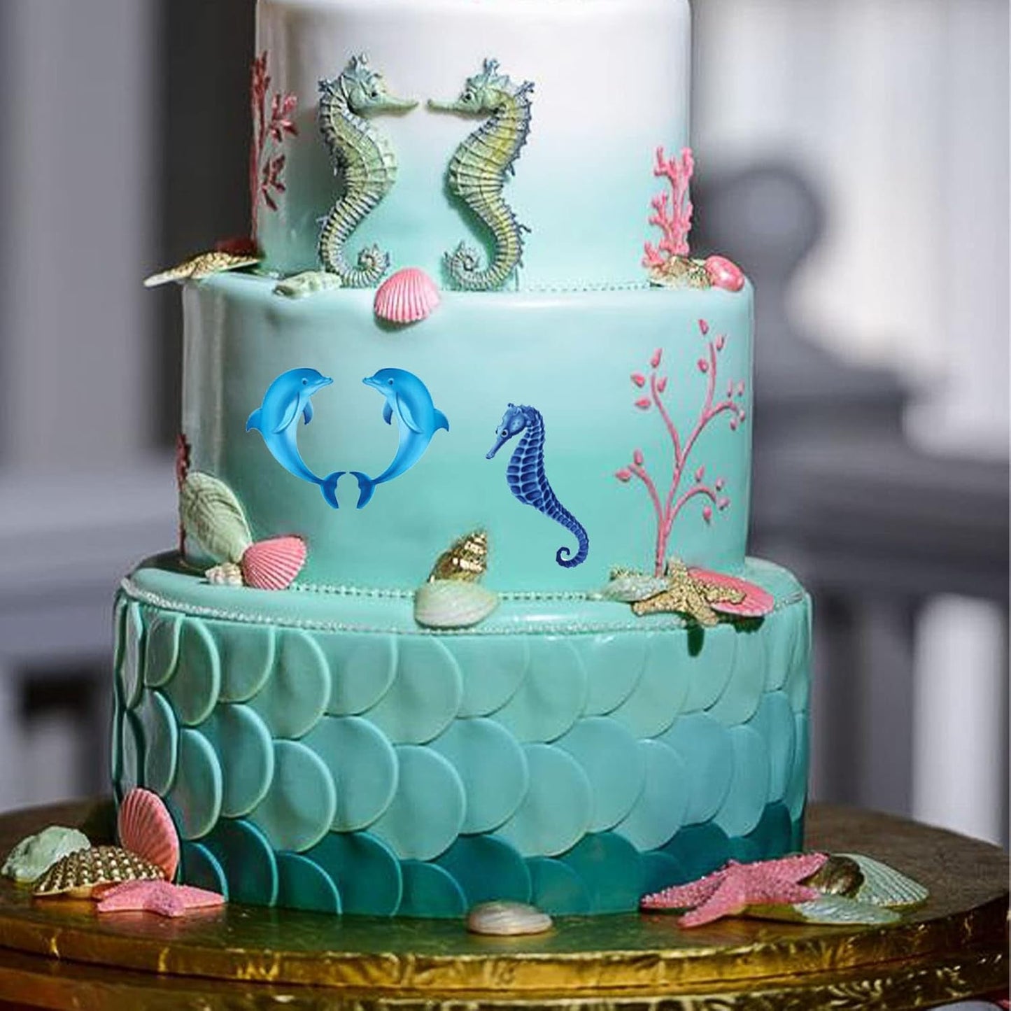 MEMOVAN Marine Theme Silicone Fondant Mold 4pcs Under the Sea Cake Mold Hippocampus Seaweed Sea Fish Crab Coral Conch Sea Shell Silicone Chocolate Mold for DIY Ocean Theme Cake Cookie Chocolate Candy