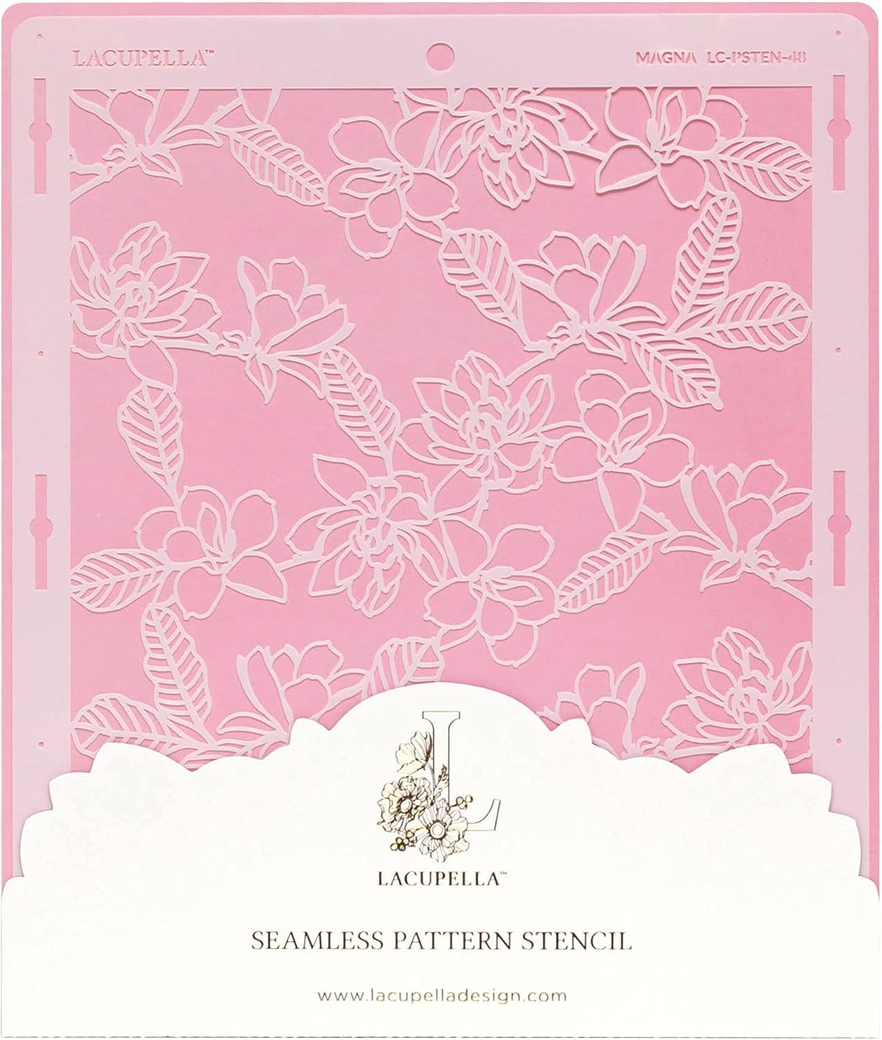 Floral Cake Stencil - Seamless Delicate Pattern for Decorating Tall Double Barrel Cake to Use with Buttercream, Royal Icing, Ganache, Paint, Airbrush (Magna)