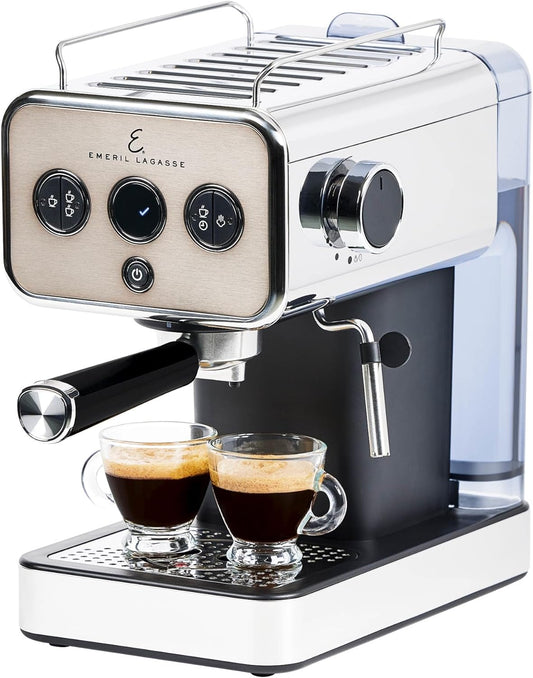 Emeril Lagasse Semi-Automatic 15-Bar Pro Espresso Machine with Milk Frother Steam Wand, Stainless Steel Finish, Double Shot, 37oz Removable Water Tank, Auto Shut-Off, 1350W