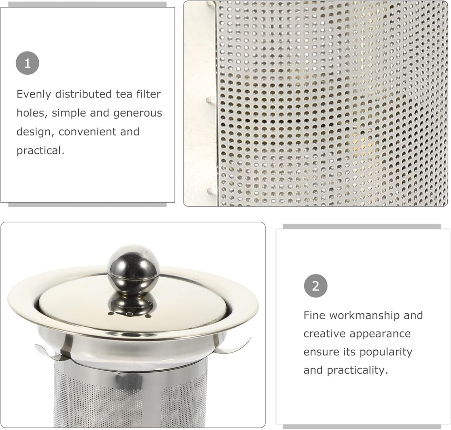 Stainless Steel Tea Strainer Insert with Lid, Large Capacity Loose Leaf Tea Infuser for Teapots, Cups, Mugs, and Pitchers, Easy to Clean Replacement Mesh Filter