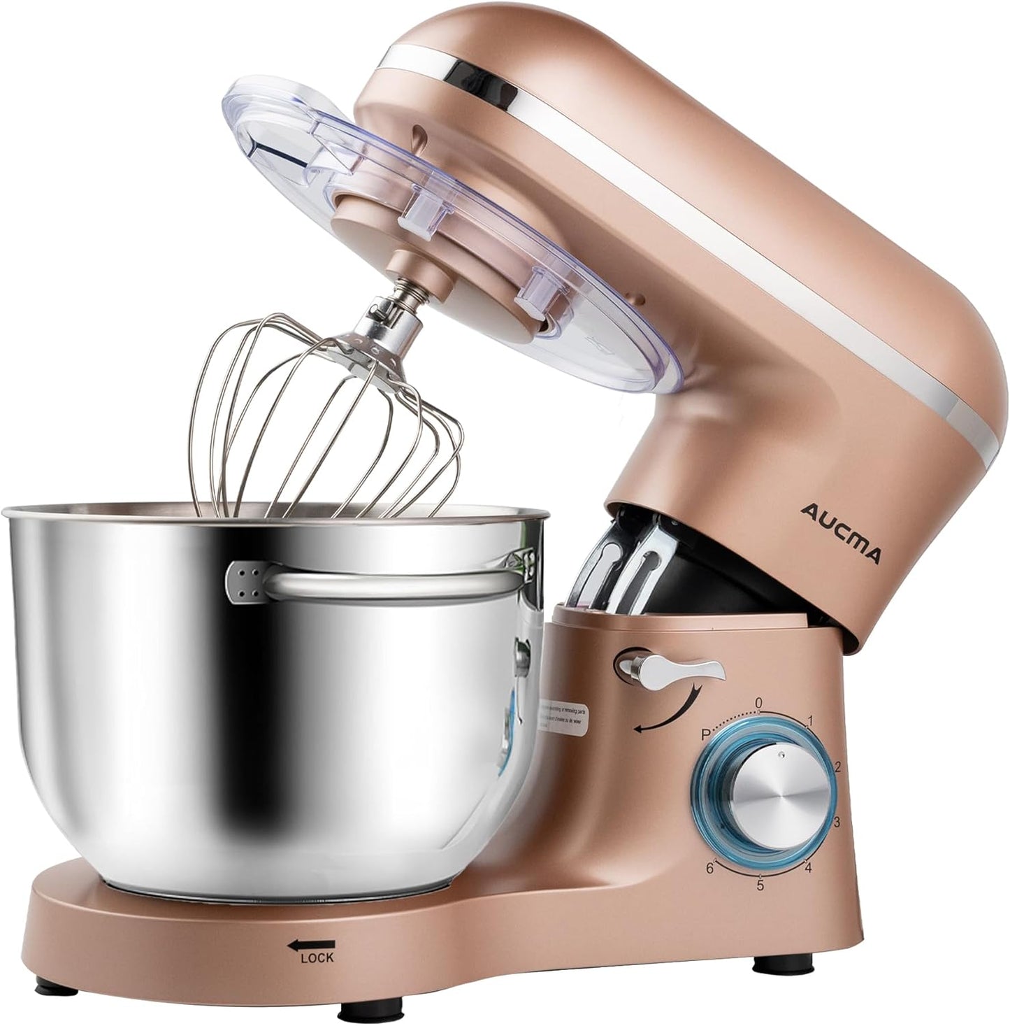 Aucma Stand Mixer,6.5-QT 660W 6-Speed Tilt-Head Food Mixer, Kitchen Electric Mixer with Dough Hook, Wire Whip & Beater (6.5QT, Champagne)