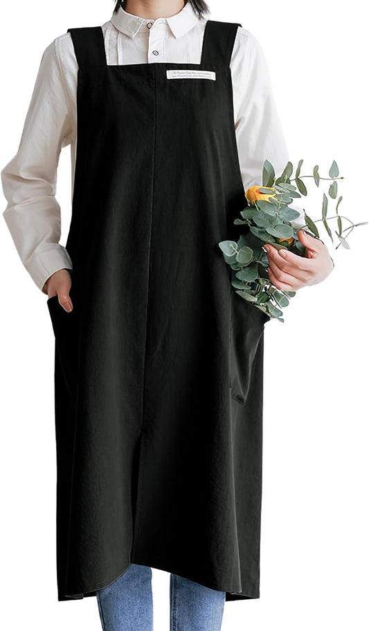 HANEE Cotton Aprons for Women and Men | Cross-Back Apron with Pockets