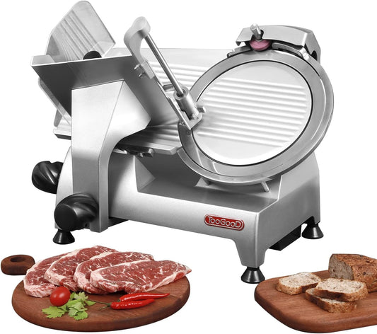 Toogood 8.7" Commercial Slicer, 1/4 HP Electric Meat Slicer, Italian Carbon Steel Blade, Quiet Performance, Semi-frozen Meat/Cheese/Food Slicer, 0.5mm to 15mm Thickness