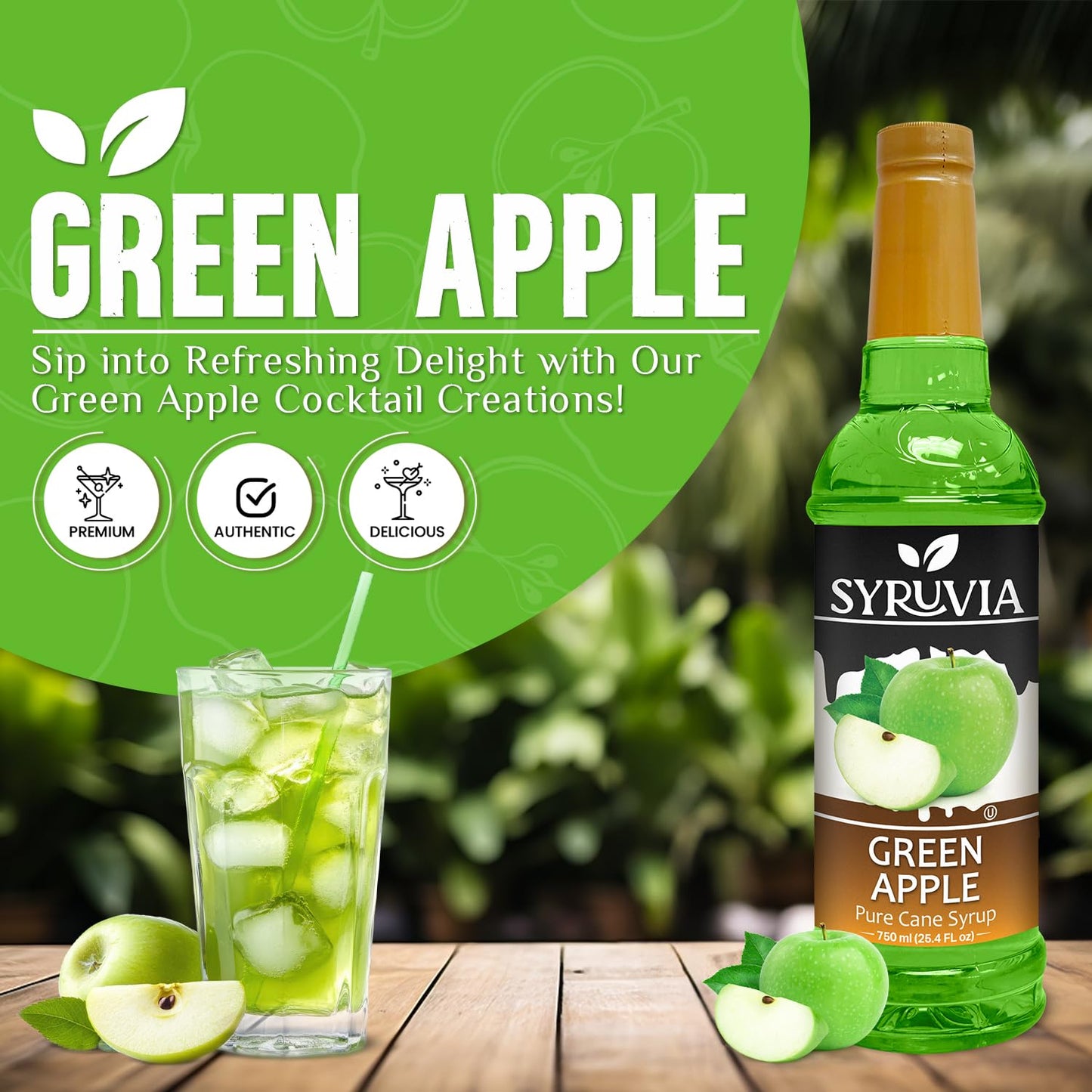 Syruvia Green Apple Syrup - Premium Flavoring Syrup for Tea, Italian Sodas, Beverages, Desserts, Ice Cream, Cocktails & Mocktails - Kosher, Gluten Free - 25.4 fl oz.