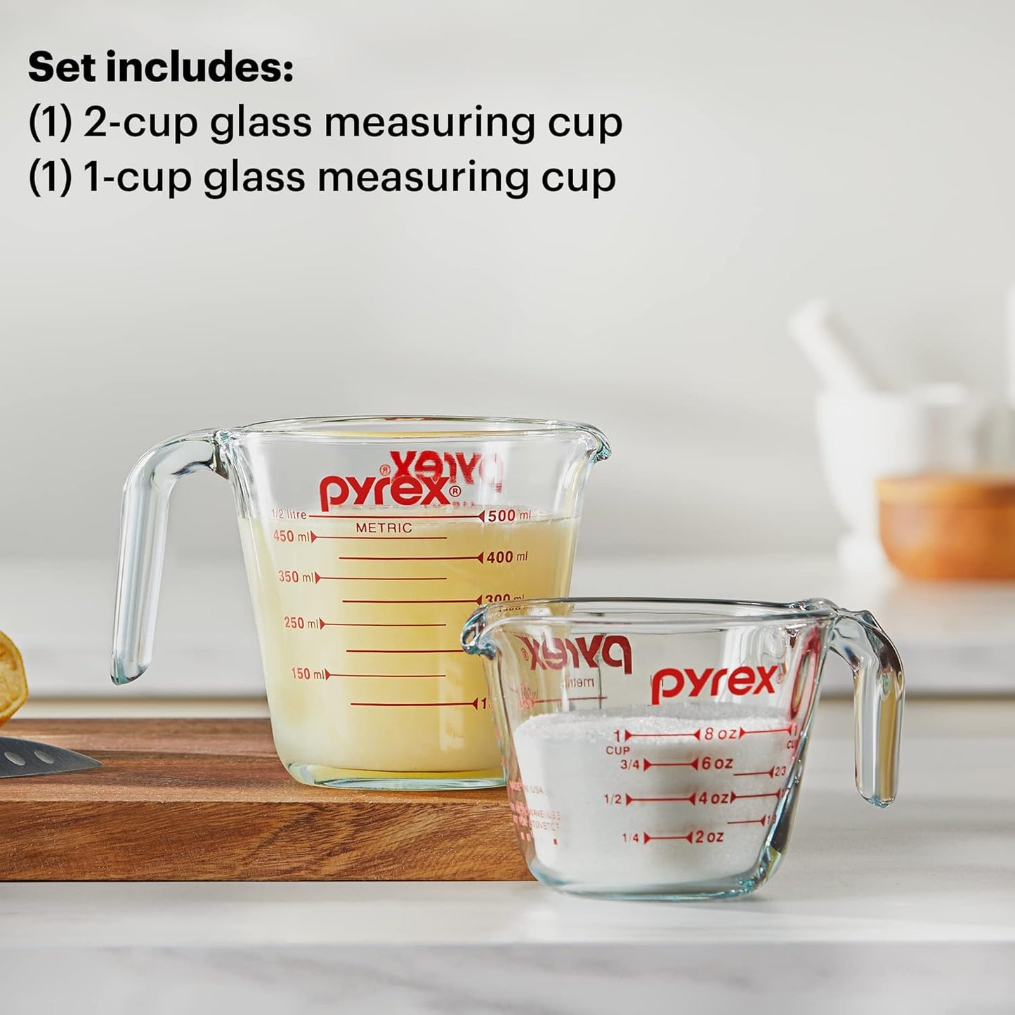 Pyrex Essentials (2-Pack) Glass Measuring Cups Set, (1 & 2 Cup) Measuring Cups For Prepping, Baking and Cooking, Preheated Oven, Dishwasher, Freezer, and Microwave Safe