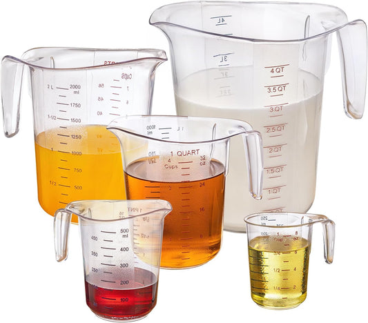 DaYammi Measuring Cups 5-Piece, Unbreakable Food-Grade Plastic Measuring Cup for Dishwasher, 1/2/4/8/16-Cup Nesting Liquid Measuring Cups for Prepping, Baking, Cooking, Readable Markings, Clear
