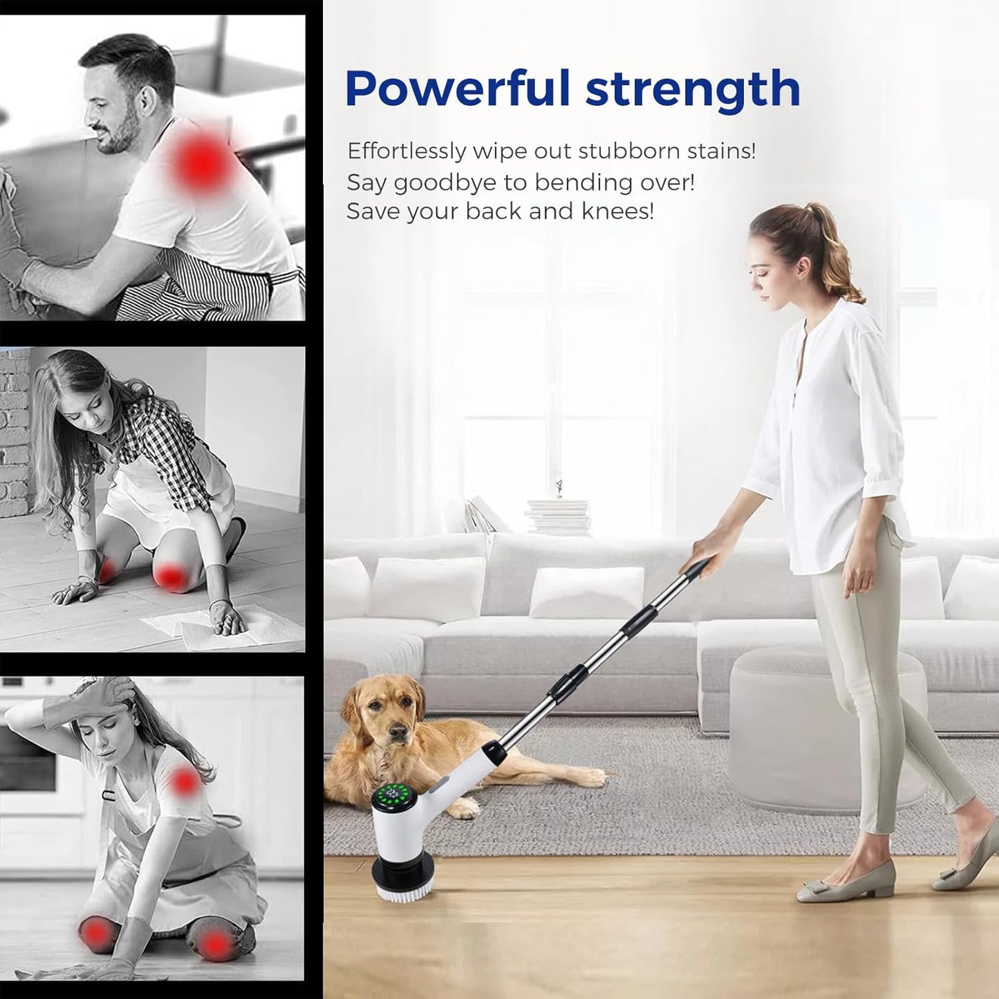 Electric Spin Scrubber for Cleaning-2 Adjustable Speeds,8 Cleaning Brushes,Cordless Cleaning Tools, Shower Scrubber with Long Handle,Power Scrubbers for Cleaning Bathroom, Tile Tub