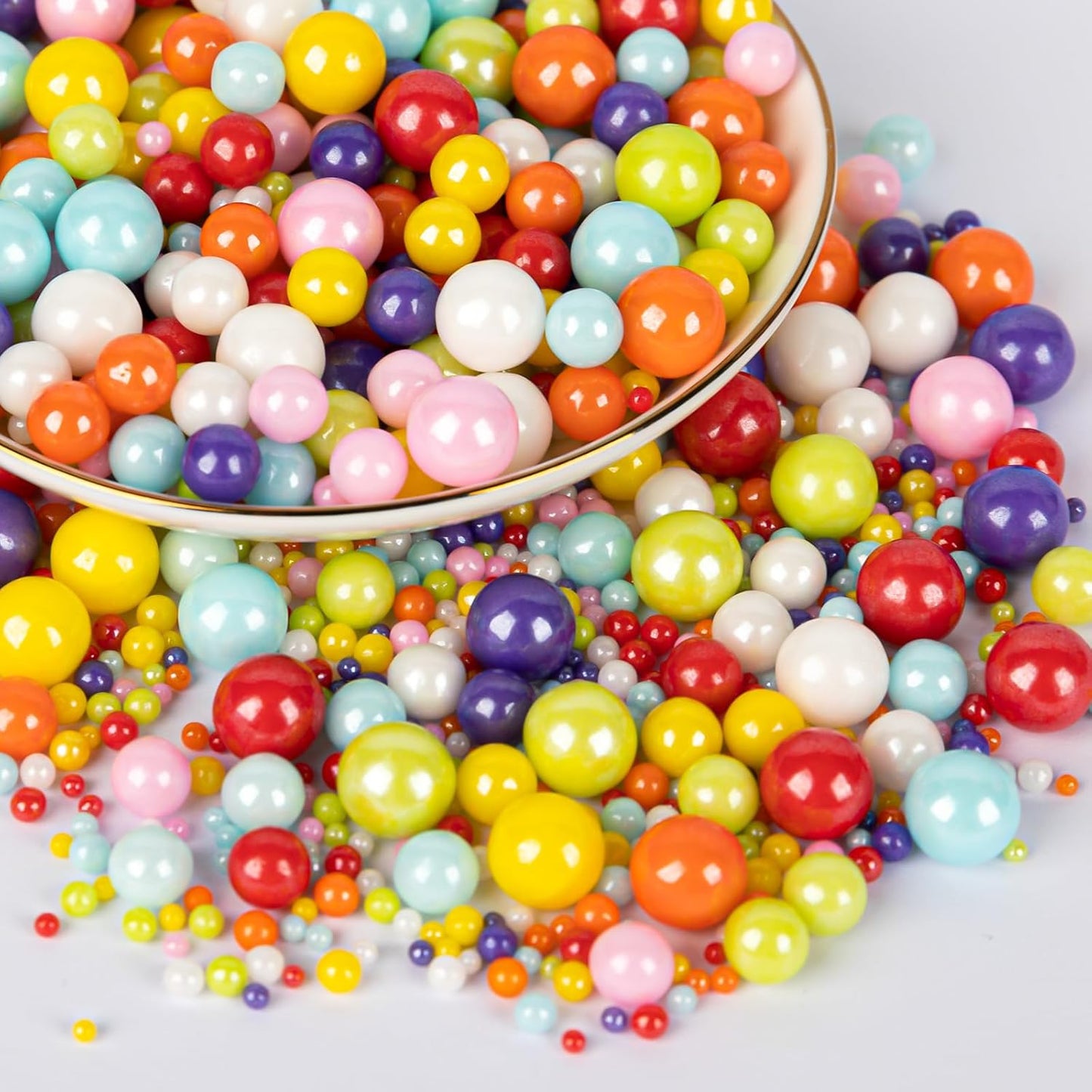 Twisweet Rainbow Pearl Sprinkles for Cake Decorating, Edible Sugar Pearls for Baking, Mix Size, Cake Topper Cupcake Cookie Ice Cream Dessert Decorations, Easter Birthday Summer Party Supplies (130g/4.58oz)