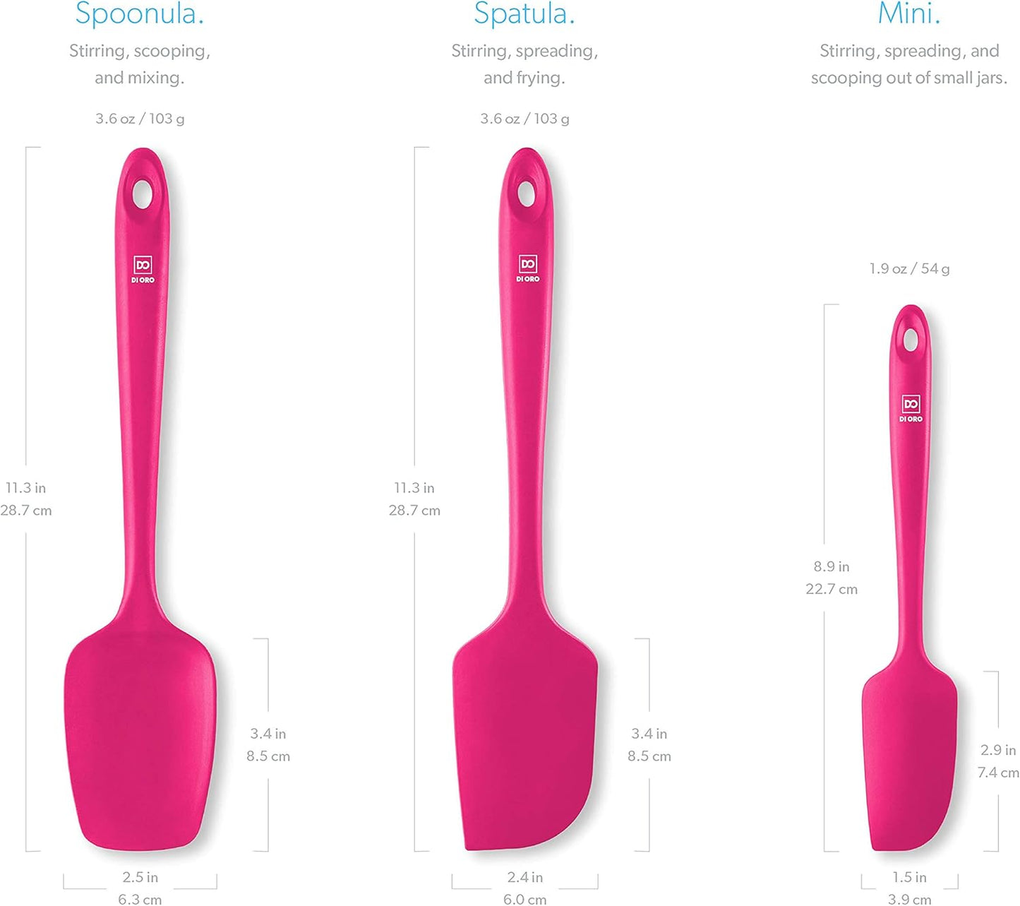 DI ORO Silicone Spatula Set - Rubber Kitchen Spatulas for Baking, Cooking, & Mixing - 600°F Heat-Resistant & BPA Free Silicone Scraper Spatulas for Nonstick Cookware - Dishwasher Safe (3pc, Magenta)
