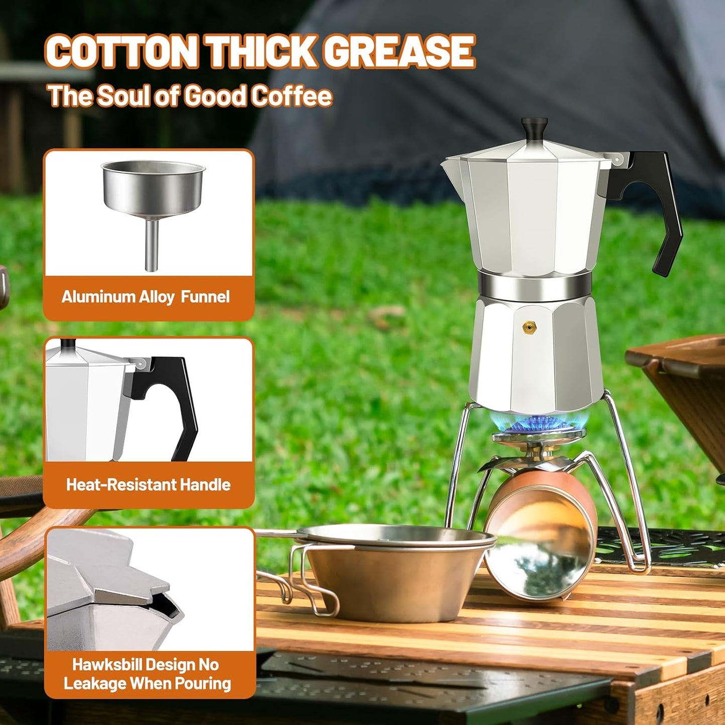 6 Cup Aluminum Espresso Stovetop Moka Pot Express Coffee Maker Percolator Italian Classic Mocha Coffee Machine for Italian and Cuban Cafe Brewing for Home & Camping 300ml 10oz