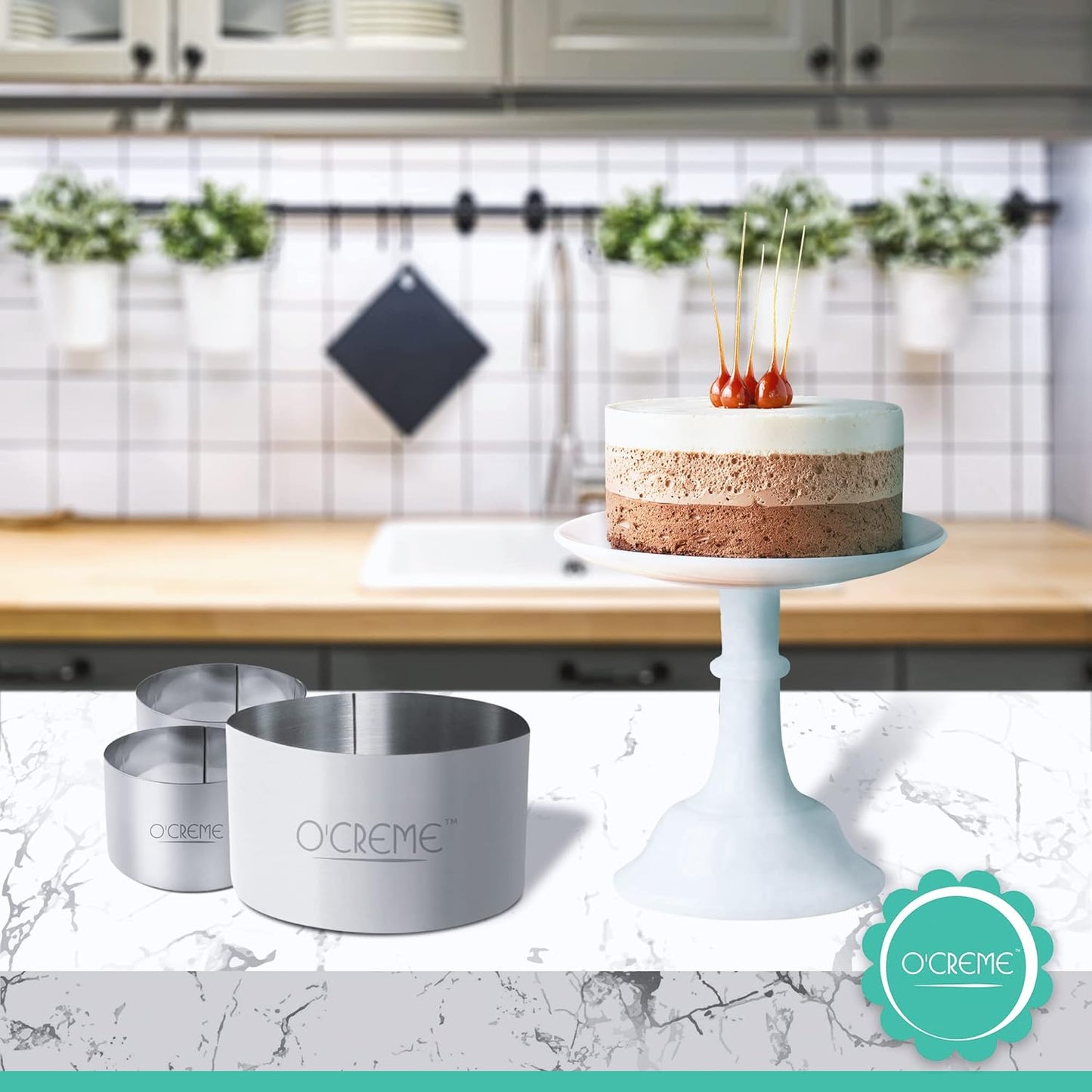 O'Creme Cake Ring Sturdy Stainless Steel Round Mousse Cake Ring Mold for Baking, Dessert Cake Decorating Pastry Rings 8 Inch Diameter x 1-3/4 Inch High