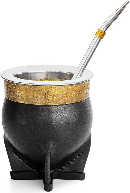 304 Stainless Steel Argentina Yerba Mate Cup With Straw Tea Gourd Mug One Bombilla Mate (Straw) a Cleaning Brush (Black)