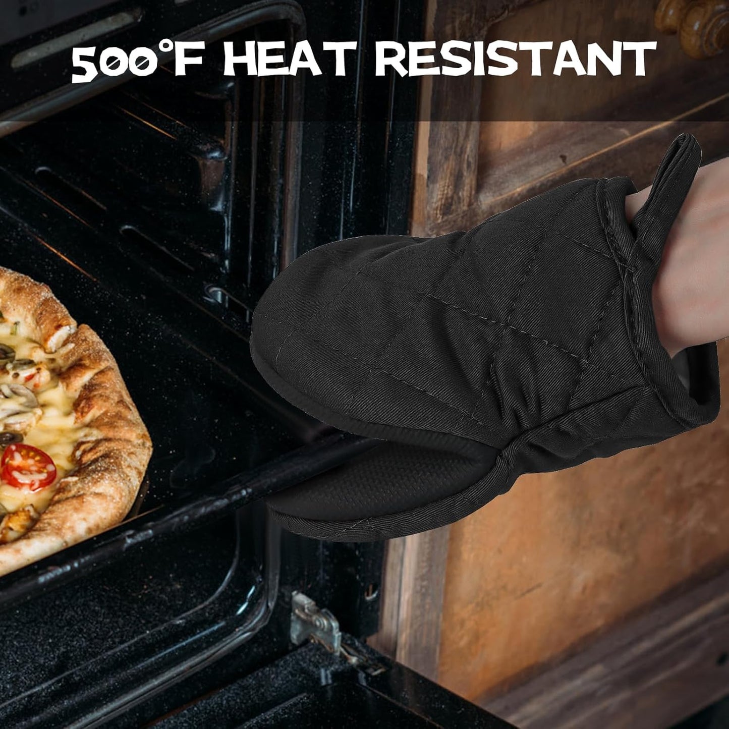 Oven Mitts and Pot Holders Set, Pack of 4, Heat Resistant Silicone Kitchen Mini Oven Mittens for 500 Degrees, Mini Oven Gloves and Hot Pads for Baking Grilling Barbecue Microwave Machine Washable