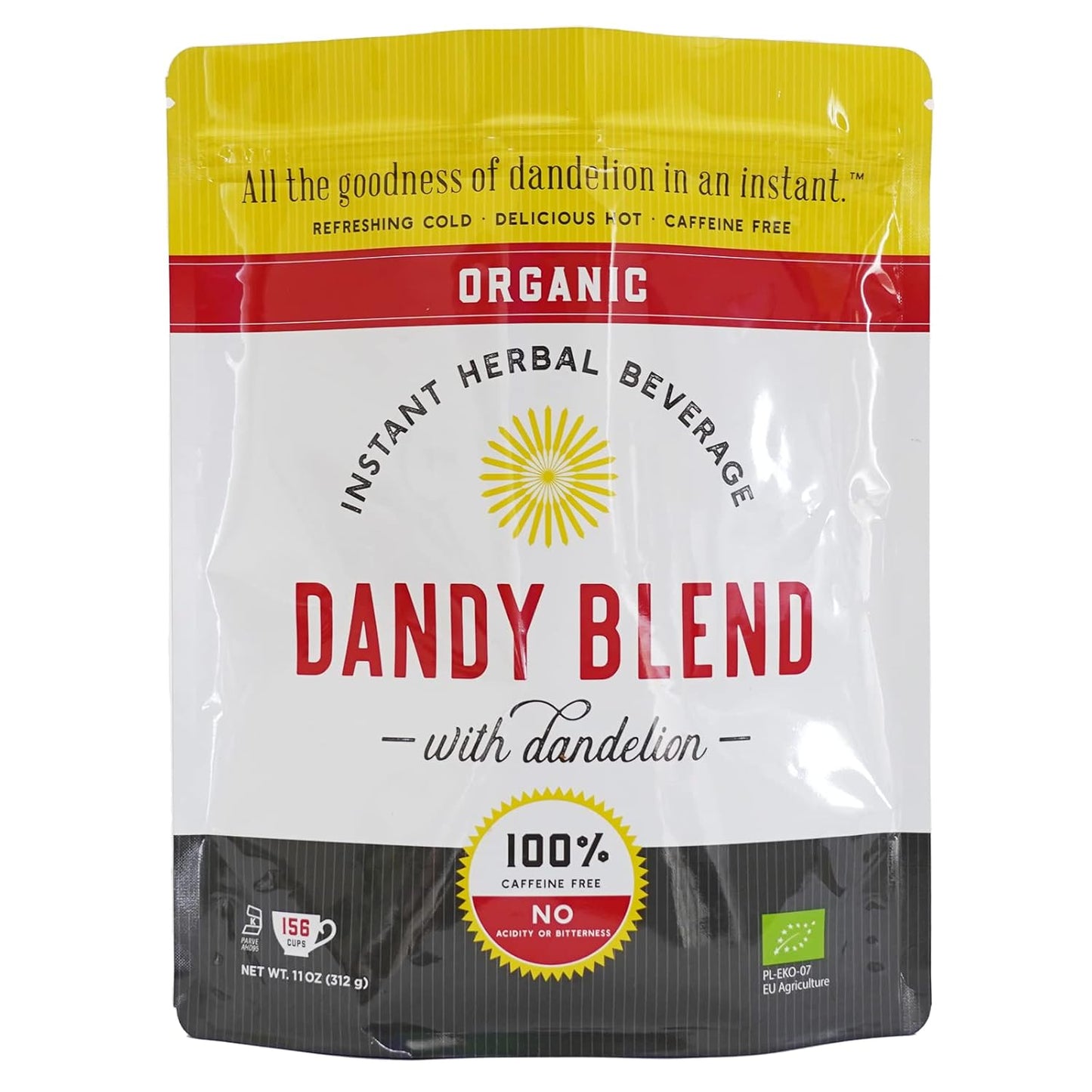 156 Cup Bag of Certified Organic Dandy Blend Instant Herbal Beverage with Dandelion, 11 oz. (312g) Bag