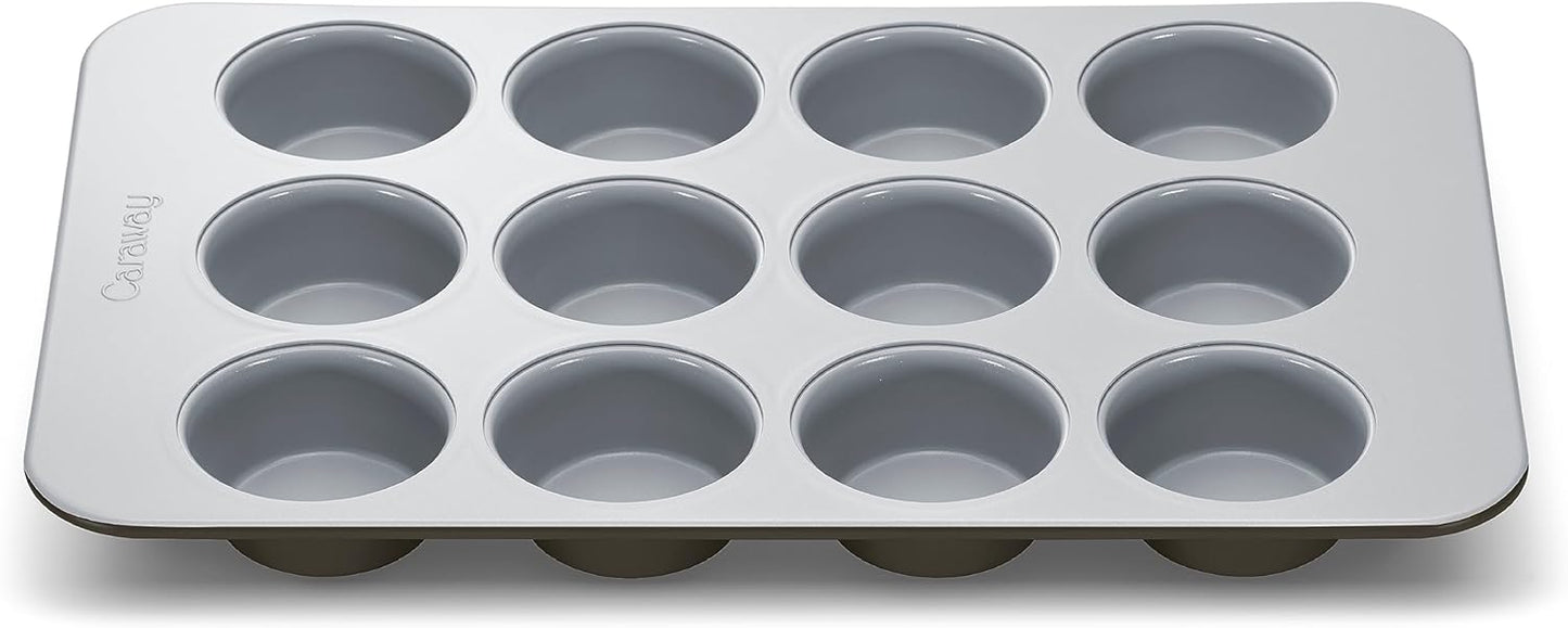 Caraway Non-Stick Ceramic 12-Cup Muffin Pan - Naturally Slick Ceramic Coating - Non-Toxic, PTFE & PFOA Free - Perfect for Cupcakes, Muffins, and More - Black