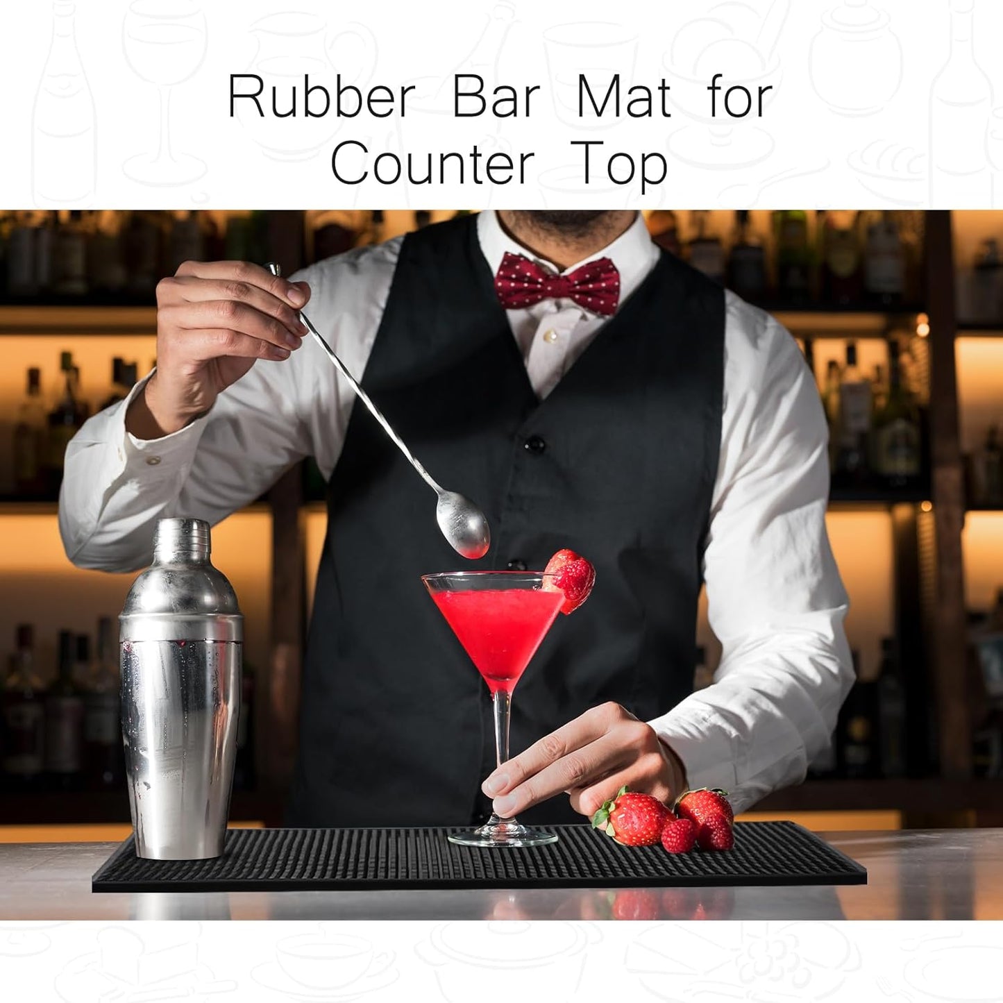 Tioncy 18 Pcs Bar Mat for Countertop 18 x 12 Inch Non Slip Cocktail Rubber Coffee Bar Service Mat for Bartending Hot Dishes Restaurants Barbershop Clippers Hot Pads, Black