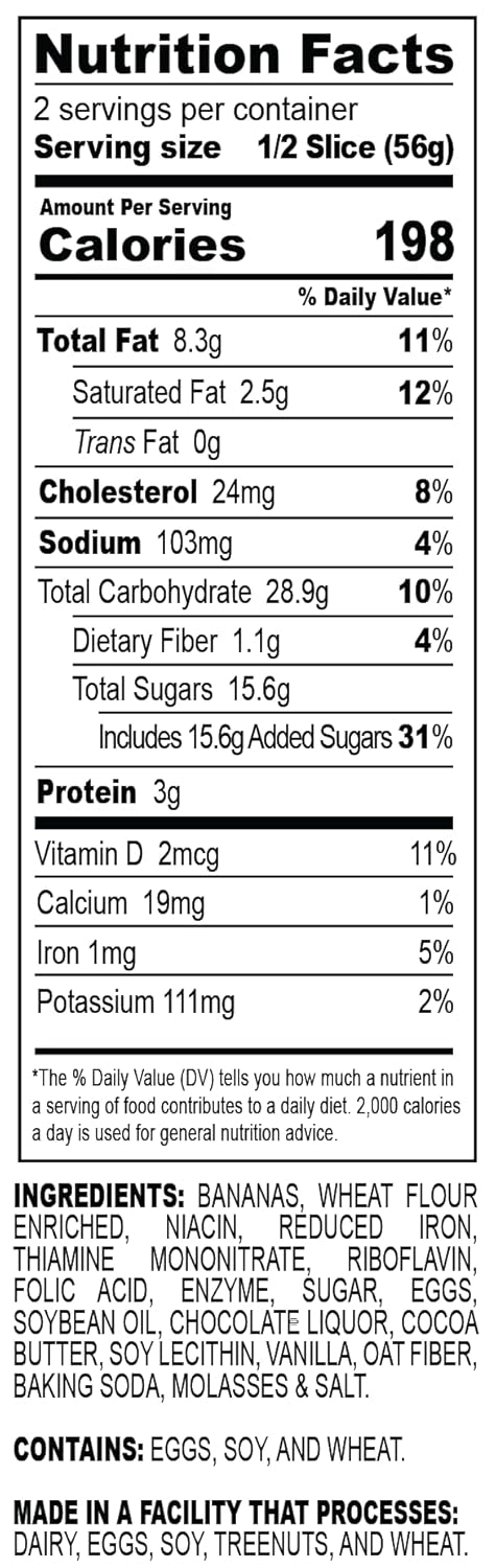 Nadel - NATURALLY DELICIOUS BANANA CHOCOLATE CHIP CAKE SLICES (12 Pack) Sweet Breads & Cakes, Back to School lunch snack, breakfast bar