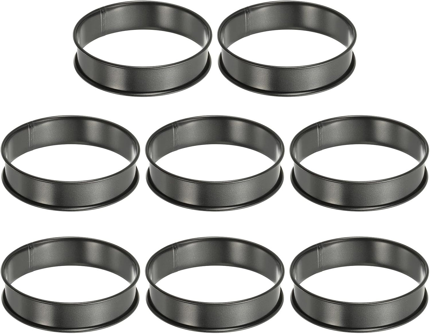 HARFINGTON 8pcs Crumpet Rings 3.94" Nonstick Round Cake Ring Stainless Steel Double Rolled English Pastry Rings for Kitchen Baking Crumpet Dessert, Black