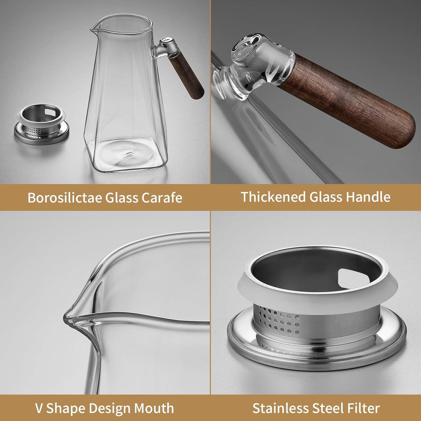 2L Glass Pitcher with Lid and Spout, Water Jug, 68 OZ Carafe for Hot/Cold Water, Large Iced Tea Pitcher for Coffee, Juice and Homemade Beverage