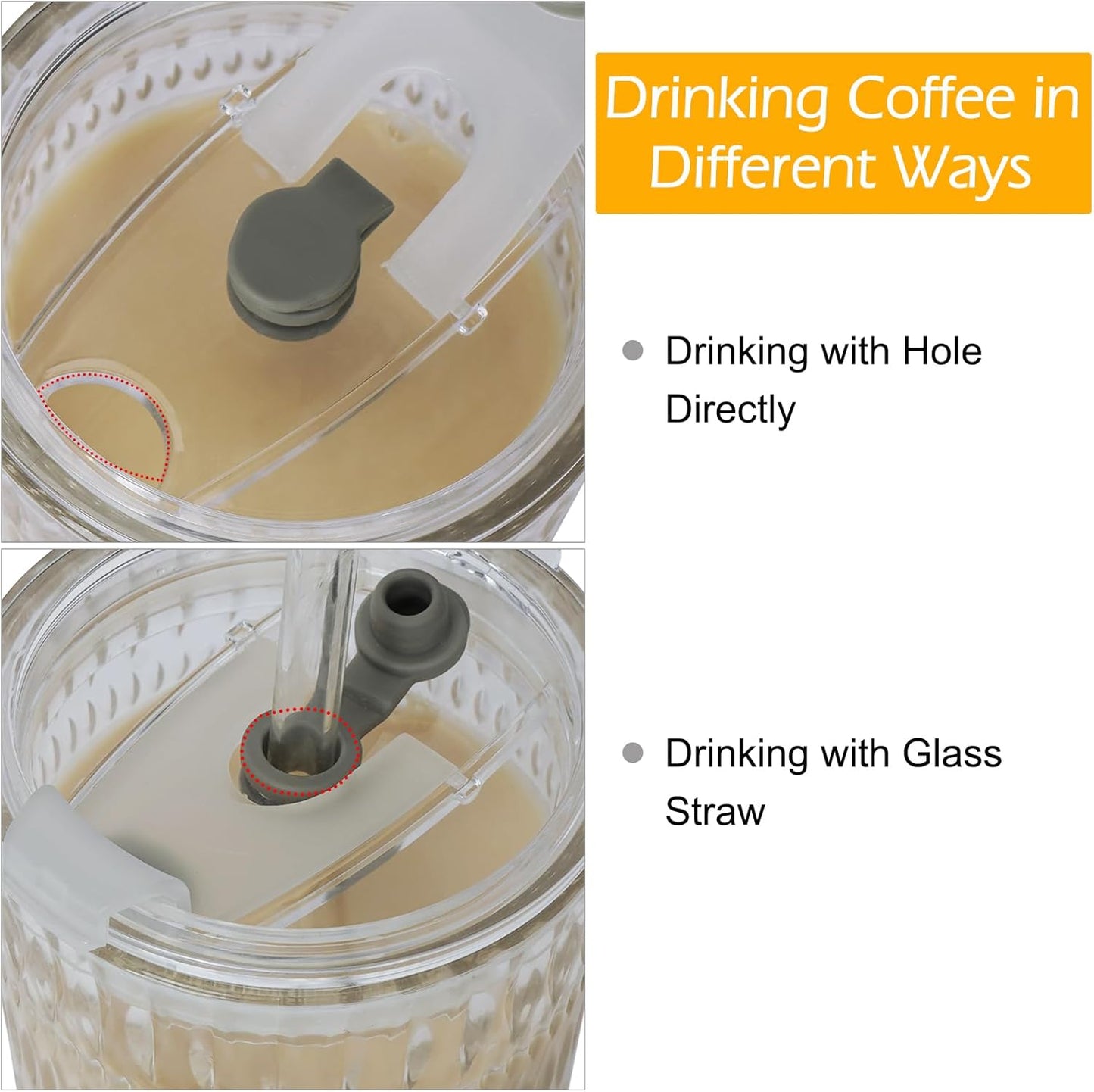 2 Pack Glass Tumblers with Lids and Straws 18oz: Leak-Proof Drinking Glasses with Airtight Lid, Stylish Water Ripple Design, Reusable Glass Iced Coffee Cups for Cold Drinks, Car Holder Fit