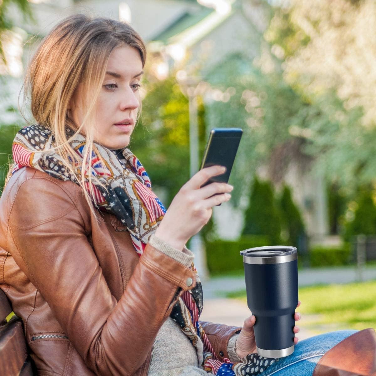 HASLE OUTFITTERS 30oz Stainless Steel Tumbler, Double Wall Vacuum Insulated Travel Mug Tumbler, Durable Insulated Coffee Mug, Gift Box Set (Navy, 12)