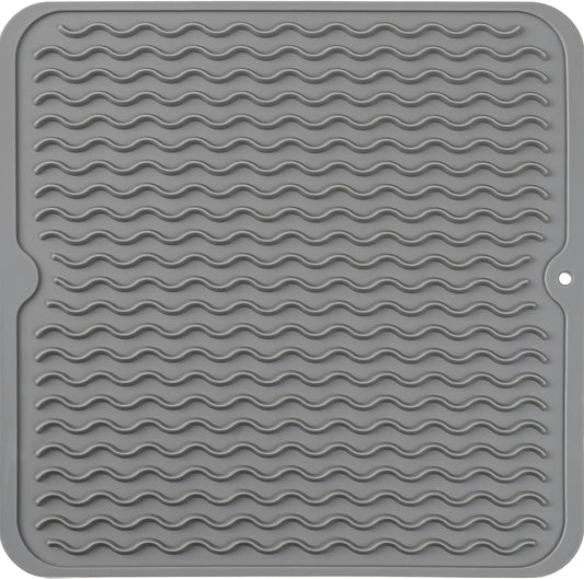 Silicone Dish Drying Mat for Multiple Usage,Easy clean,Eco-friendly,Heat-resistant Silicone Mat for Kitchen Counter or Sink,Refrigerator or Drawer liner Grey M 12 inches x 12 inches