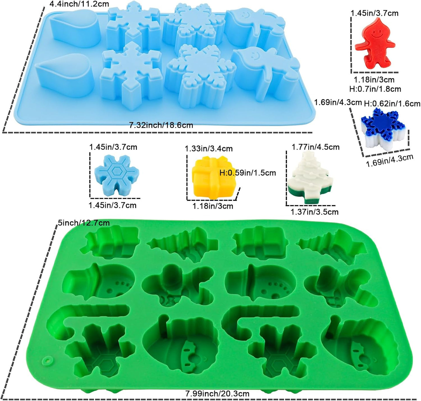 Christmas Silicone Chocolate Molds 5PCS Christmas Trees Snowflake Socks Bells Gingerbread Man Santa Shape Baking Molds for Chocolate Jelly Soap Fondant Candy Candles Pastry Gummies Cake Decorating
