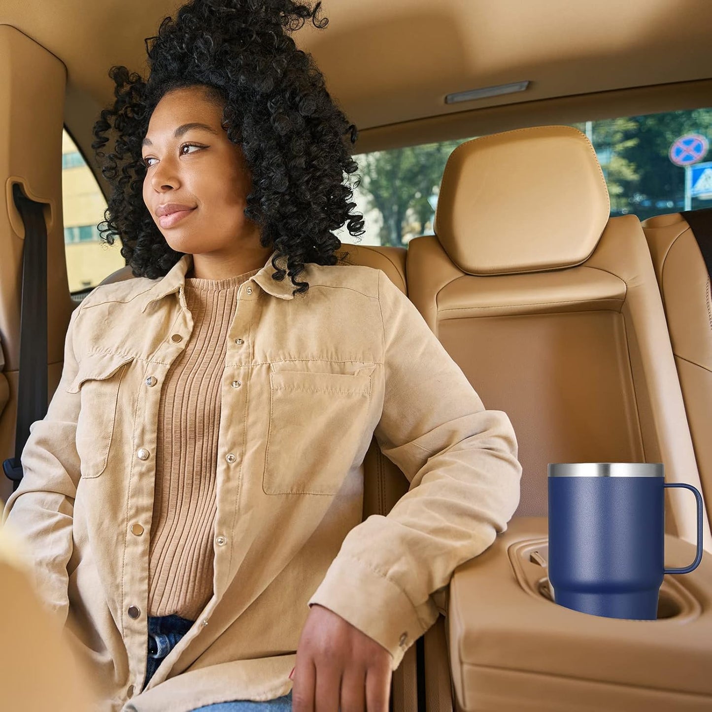 VEGOND 20 oz Tumbler Bulk with Handle Lid and Straw, Stainless Steel Insulated Travel Coffee Mug Set, Spill Proof Double Wall Metal Tumblers Cups, Navy Blue 6 Pack