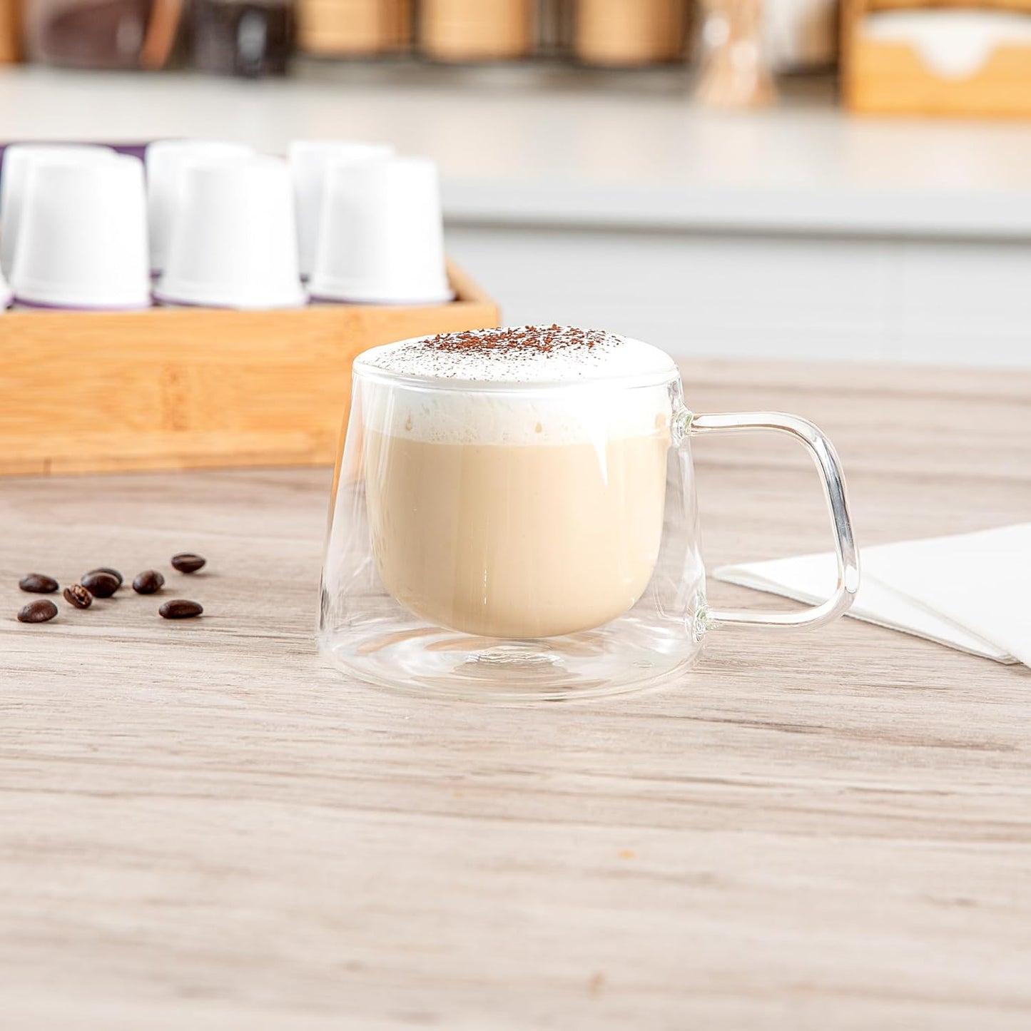 Restaurantware-Forma Professional 6.8 Ounce Double Wall Coffee Mugs, 12 Insulated Coffee Mugs With Handle - Dishwashable, Reusable, Clear Glass Beverage Cups, Freezable, For Hot Or Cold Beverages