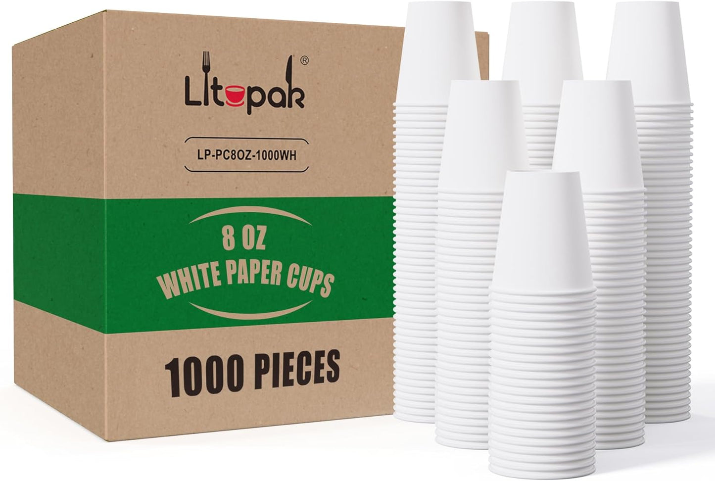 LITOPAK 1000 Count Coffee Cups 8 oz, Bulk Paper Cups 8 oz, Hot Beverage Drinking Cups for Office, Home, Party, and Events