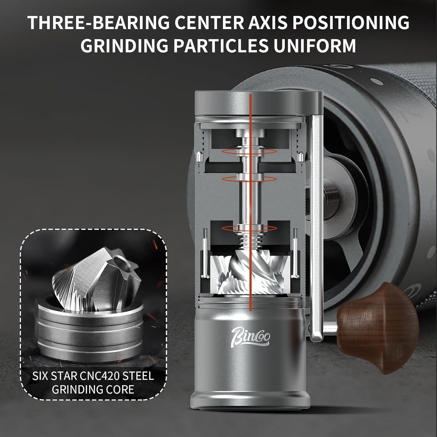 Bincoo Foldable Manual Coffee Grinder with External Adjustable Setting,Coffee Bean Grinder with Portable Storage Bag,Stainless Steel Burr Grinder Suitable for Home, Office and Travel for Use(Gray)