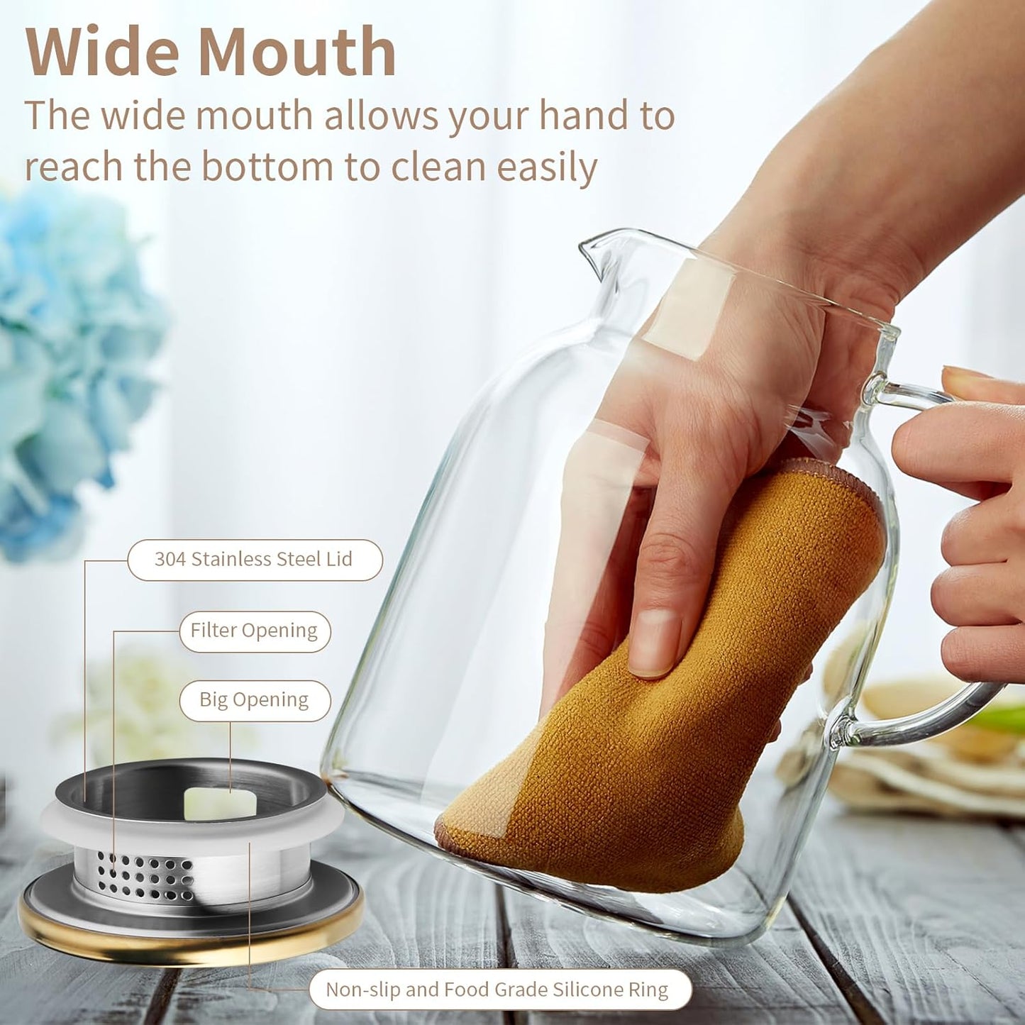 2L 68OZ Glass Pitcher with Lid and Spout, Water Jug, Glass Water Pitcher Carafe for Hot/Cold Water 2000ml for Fridge, Large Iced Tea Jug for Homemade Beverage