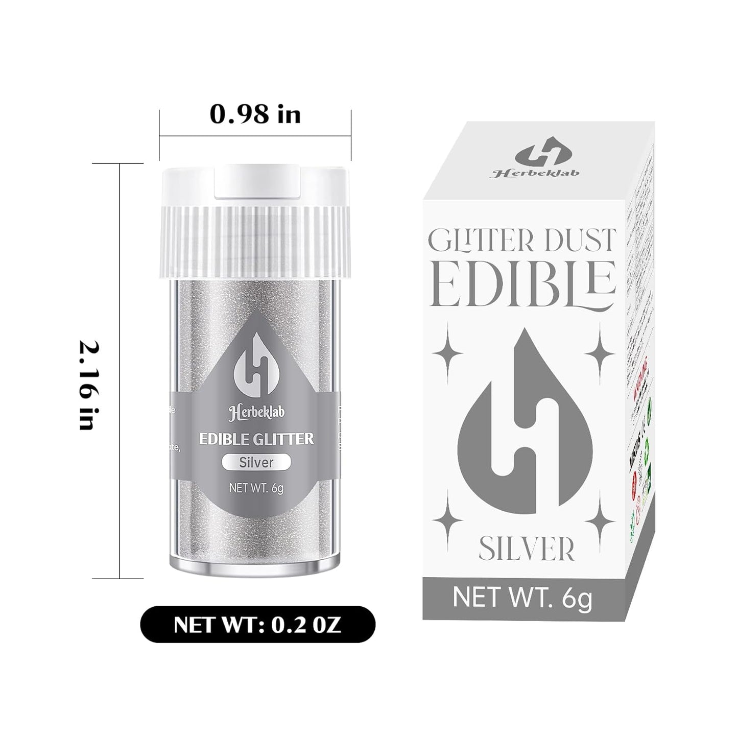 Silver Edible Glitter for Cocktails - 6g Silver Luster Dust Edible Drink Glitter Food Grade Metallic Shimmer Powder Sprinkles for Beverage Chocolate Candy