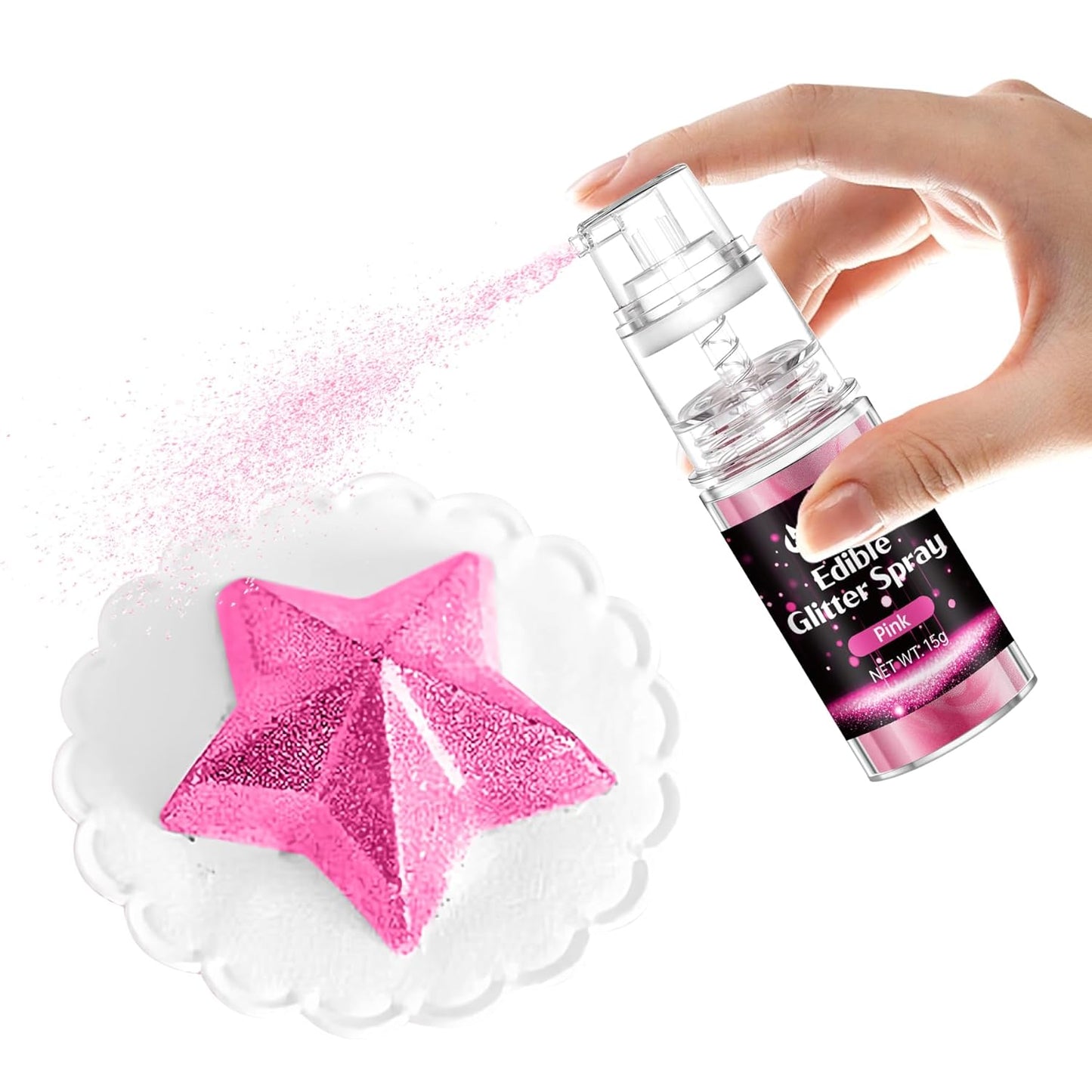 Pink Edible Glitter Spray - 15g Edible Pink Glitter for Cakes Food Grade Shimmer Powder Cake Spray for Cookie Decorating Chocolate Strawberry