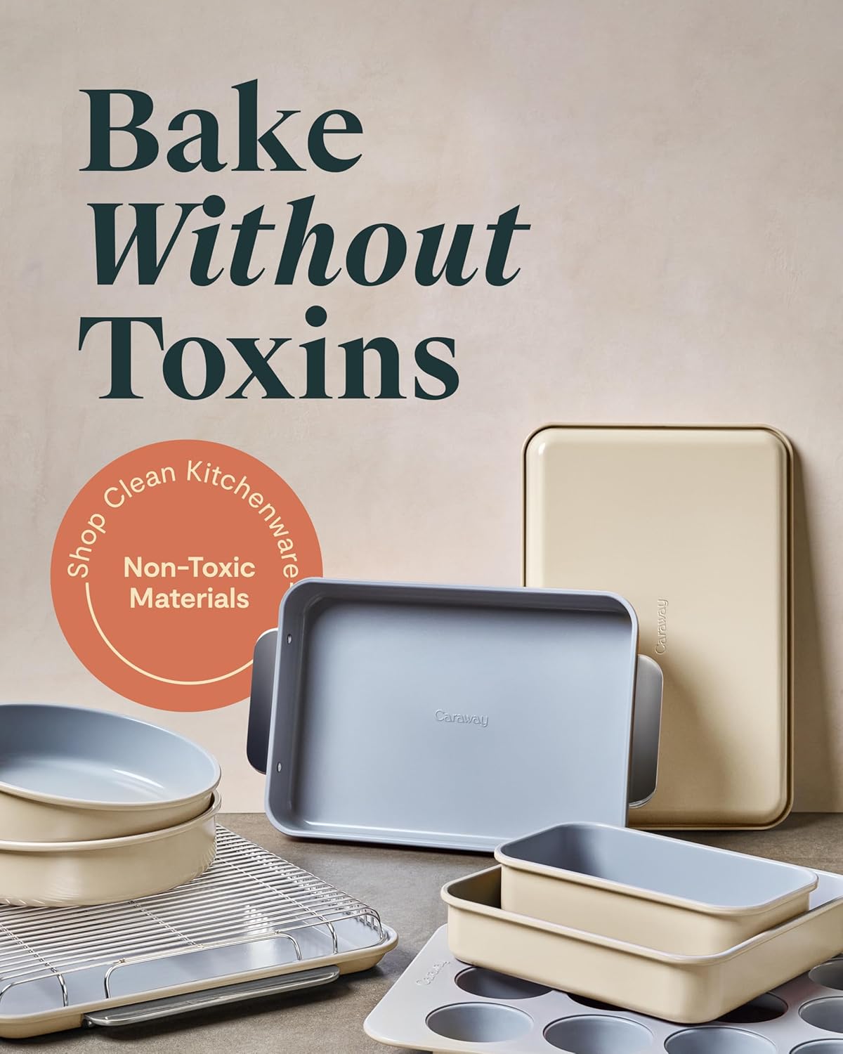 Caraway Nonstick Ceramic Bakeware Set (11 Pieces) - Baking Sheets, Assorted Baking Pans, Cooling Rack, & Storage - Aluminized Steel Body - Non Toxic, PTFE & PFOA Free - White