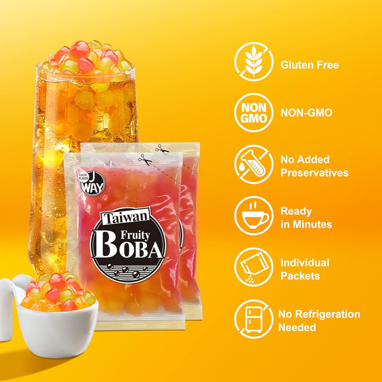 J WAY LOCAL FLAVOR BOBA Authentic Instant Tapioca Boba Pearls Bulk, 60 Servings for Milk Tea,Smoothies and Desserts,Fruity Flavor (Ready in Just 20 Seconds,No Preservatives,Gluten Free)