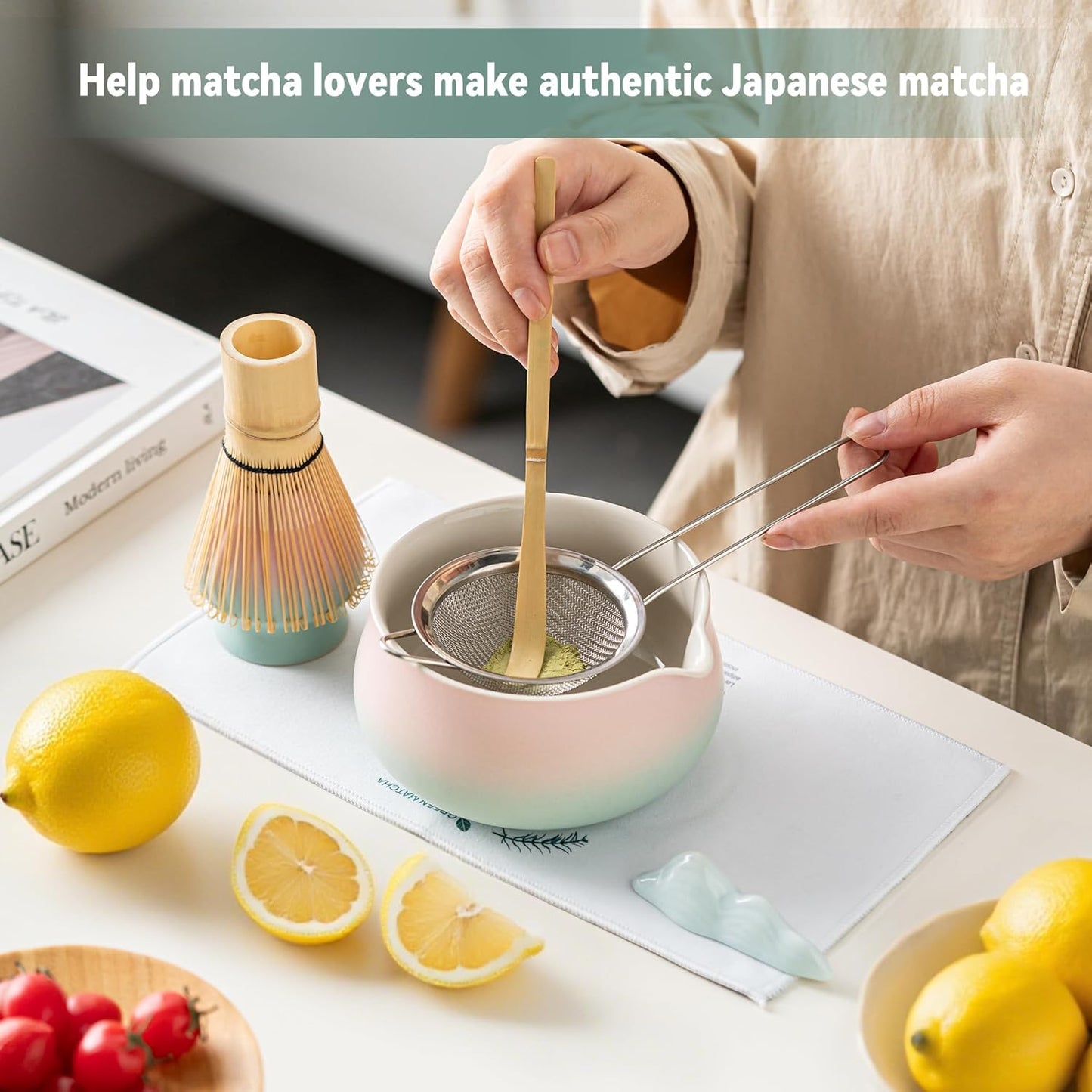 Matcha Whisk Set with Ceramic Matcha Bowl-7PCS, Matcha Kit Gifts for Tea Lovers，Gifts for Women Men Friend,Home Kitchen Decor for Christmas,Halloween