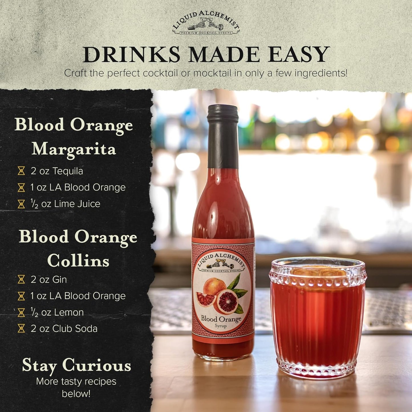 Liquid Alchemist Blood Orange Syrup for Cocktails - Real Ingredients Make our Blood Orange Puree a Perfect Margarita Mixer - Non-GMO Sour Mix (12 oz)