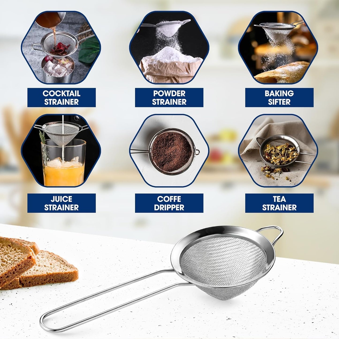 Fine Mesh Strainer with Handle – 3.3" Tea Strainer for Loose Tea Leaves and Coffee, Stainless Steel Tea Infuser with Handle – Good for Brewing Tea and Coffee