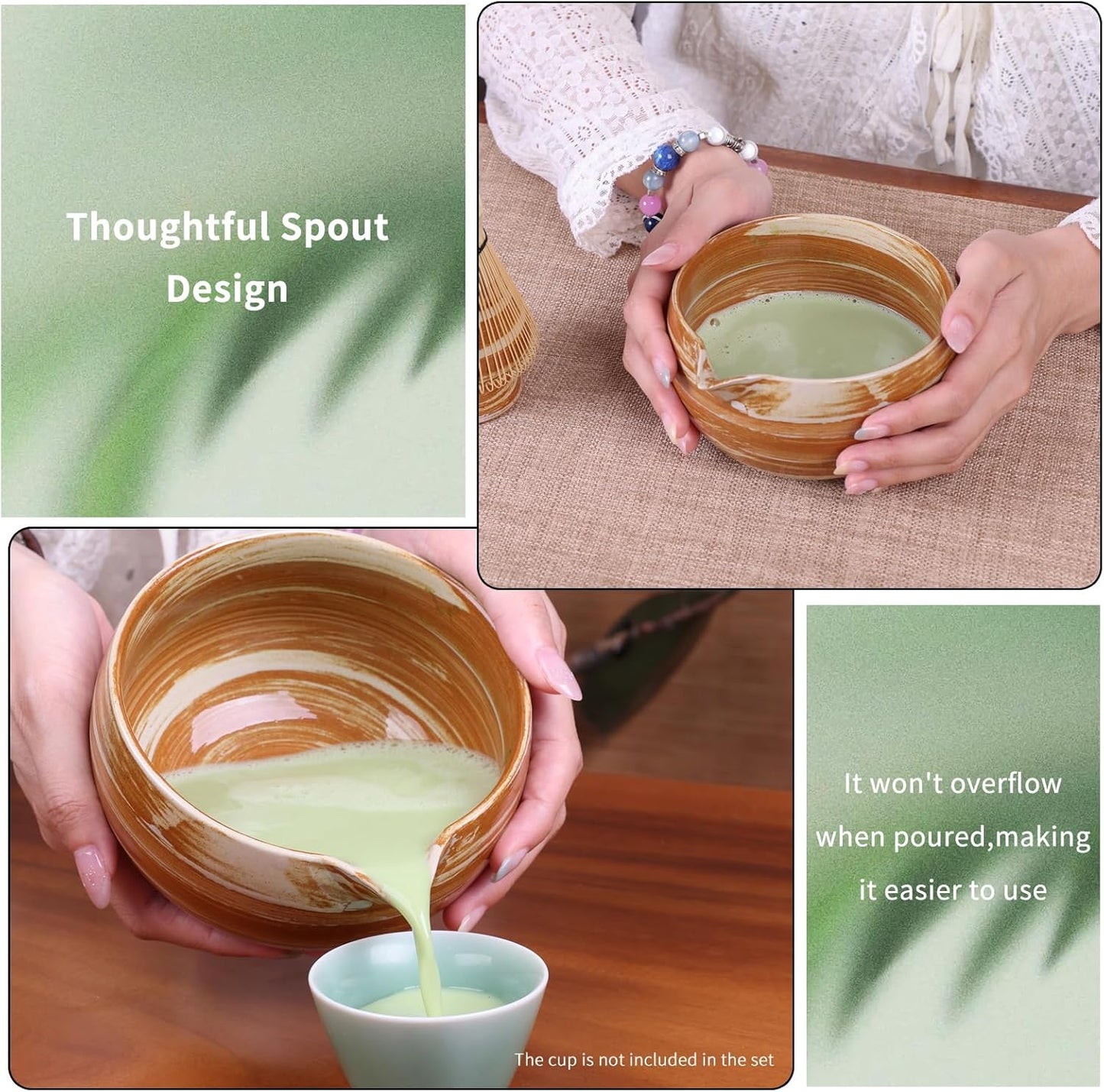 Japanese Matcha Whisk Set - 6-Piece Kit with Bamboo Chasen, Matcha Ceramic Bowl with Spout, Stainless Steel Sifter Yellow