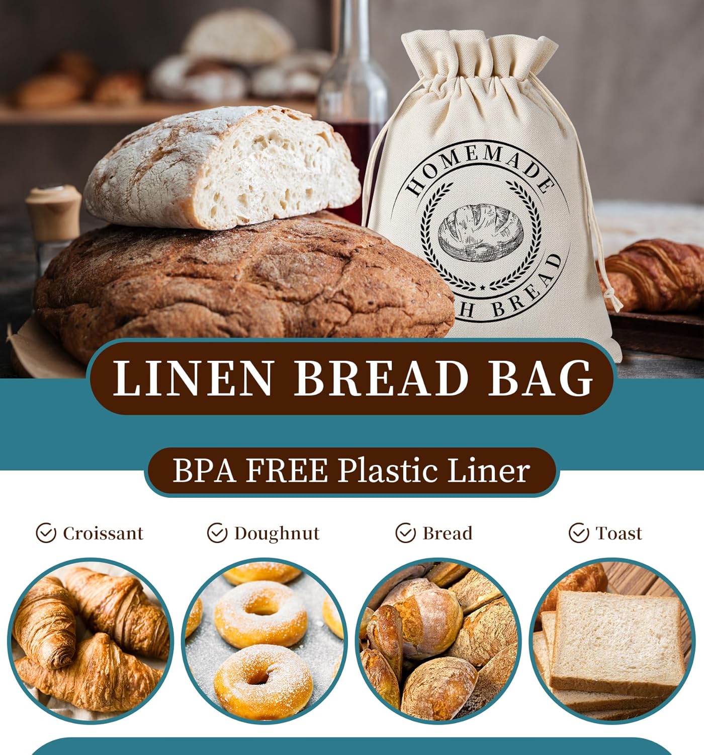 Reusable Bread Bags for Sourdough, Bannetons Reusable Cotton Drawstring Bag, Set of 2,Pretty Bags for Storing Flour and Bread