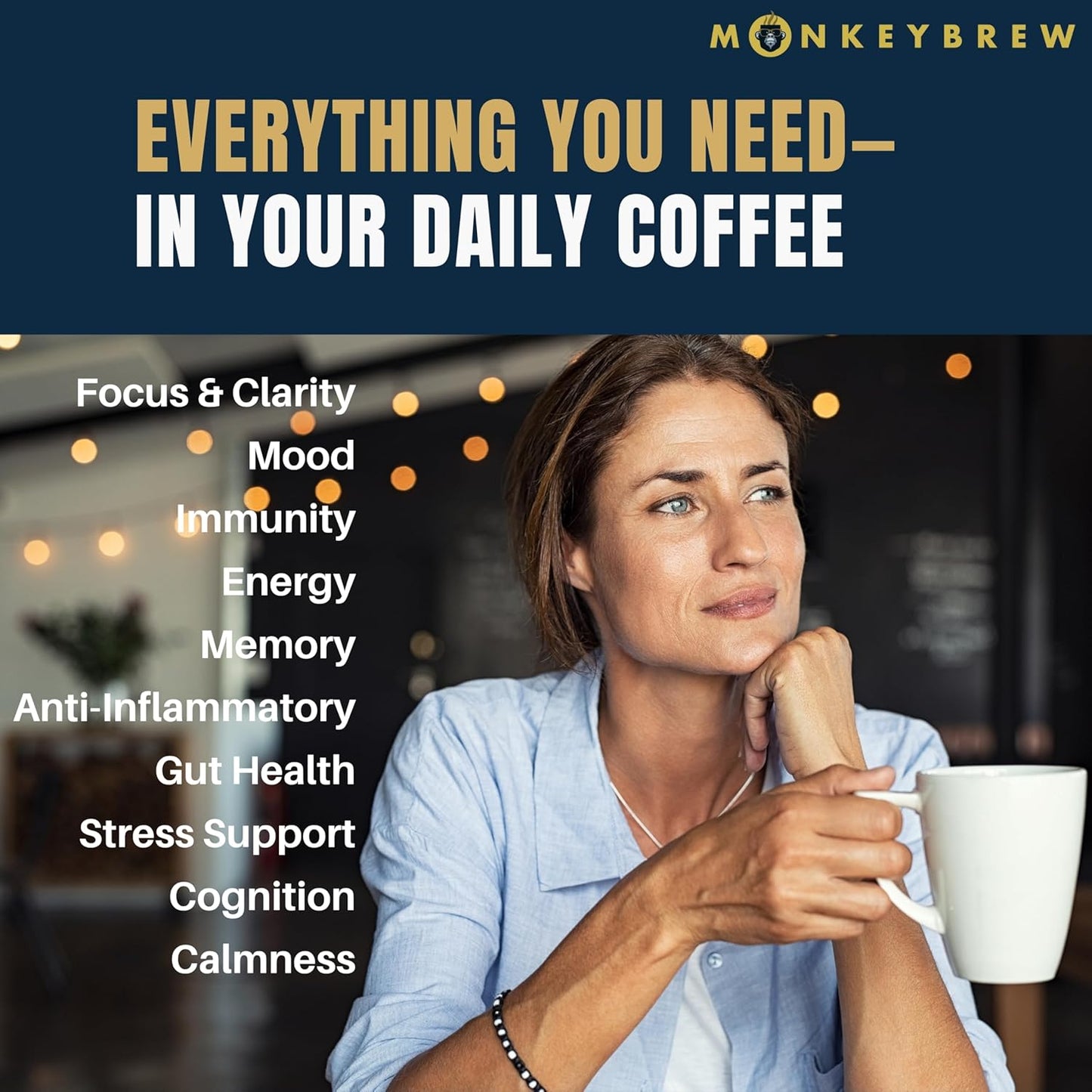 Monkey Brew Original - USDA Organic Mushroom Tea Drink - Non-Caffeinated Mushroom Coffee Alternative with Cacao Powder, Lion's Mane, Turkey Tail, Ashwagandha, Turmeric - Boosts Energy Focus & Immunity