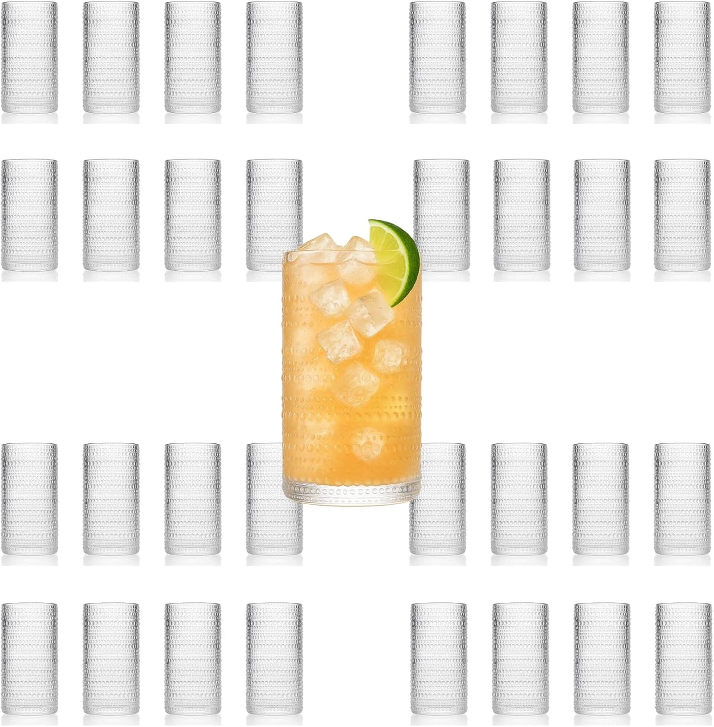 LEMONSODA Vintage Clear Hobnail Drinking Glasses (Highball 15oz, Set of 32) [2225]