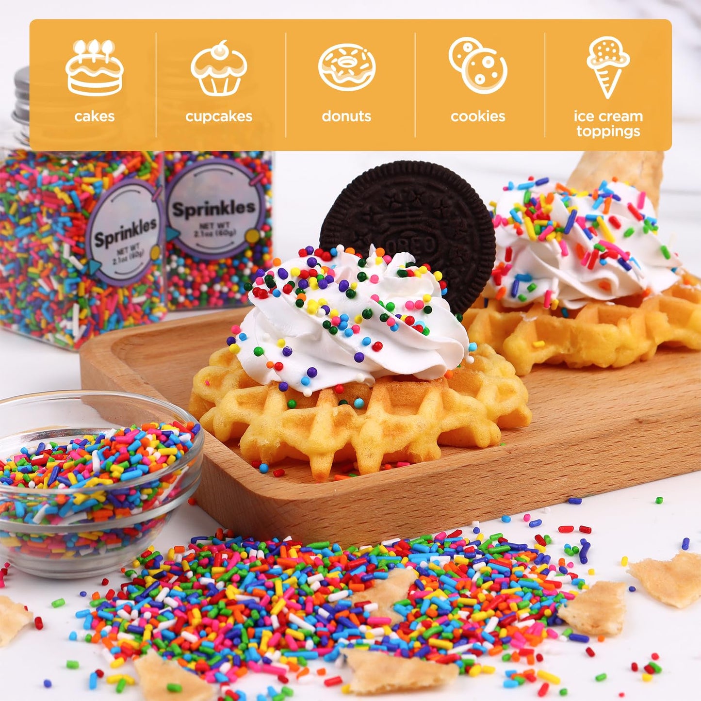 Rainbow Sprinkles, Confetti Sprinkles Bulk, Rainbow Sprinkles for Cake Decorating, Chocolate, Cupcake, Baking Sprinkles, and Ice Cream Toppings. (120g/4.2oz)