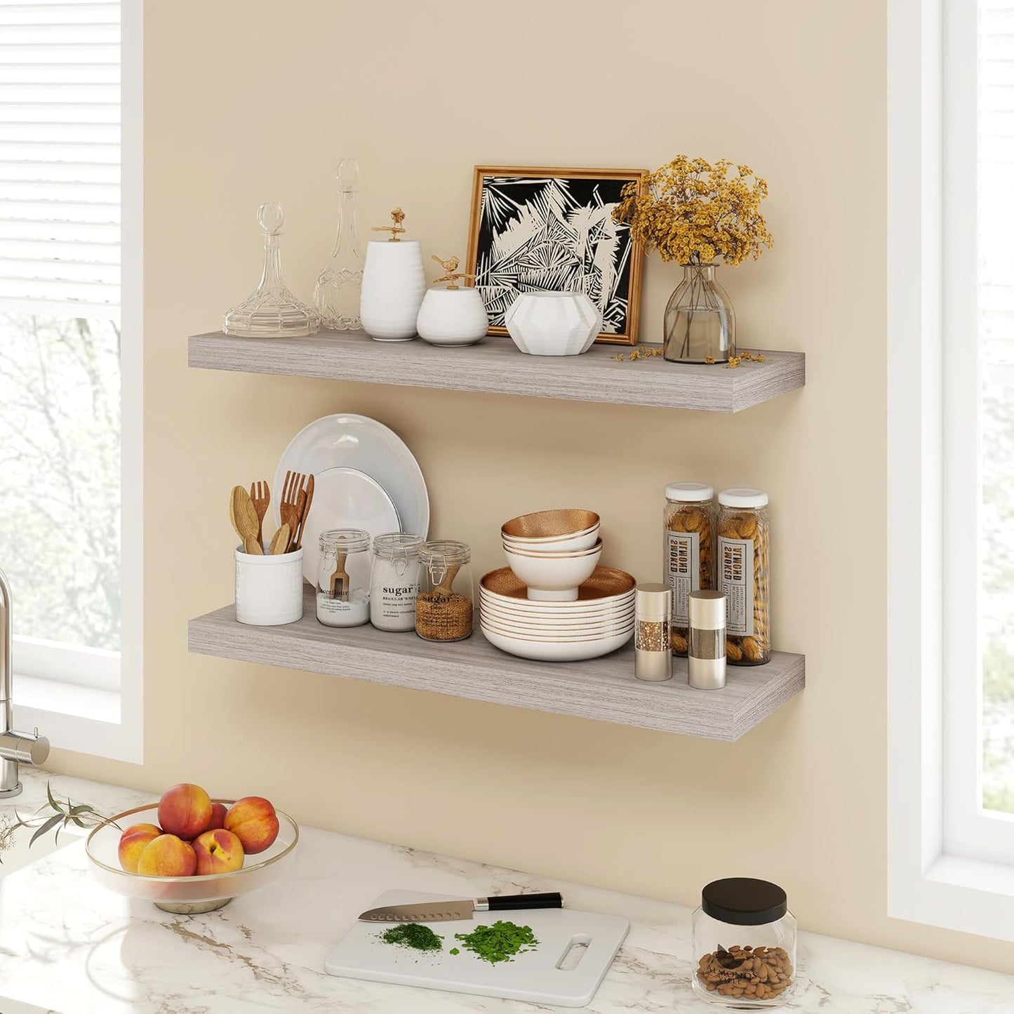 30 Inch Floating Shelves, 9.3" Deep Floating Shelf Wall Mounted, 30" Wall Shelves, Rustic Deep Bookshelf, Large Display Shelves & Storage Shelves for Bedroom, Living Room, Gray, Set of 2