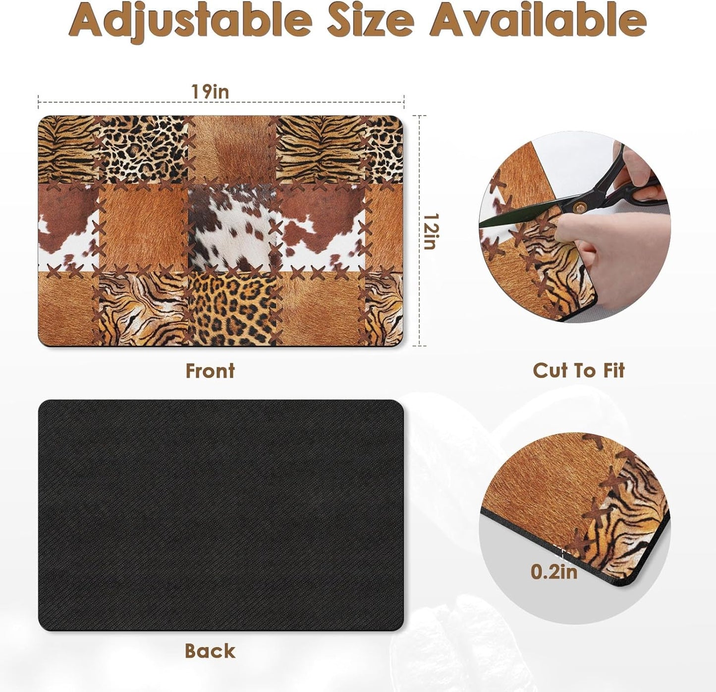 Arttown Coffee Mat for Countertops, Cow Tiger Leopard Patchwork Tribal Art Dish Drying Mat 2 Pcs for Kitchen Bar Accessories, Coffee Maker Espresso Machine Dish Rack Hide Stain Rubber 12x19in